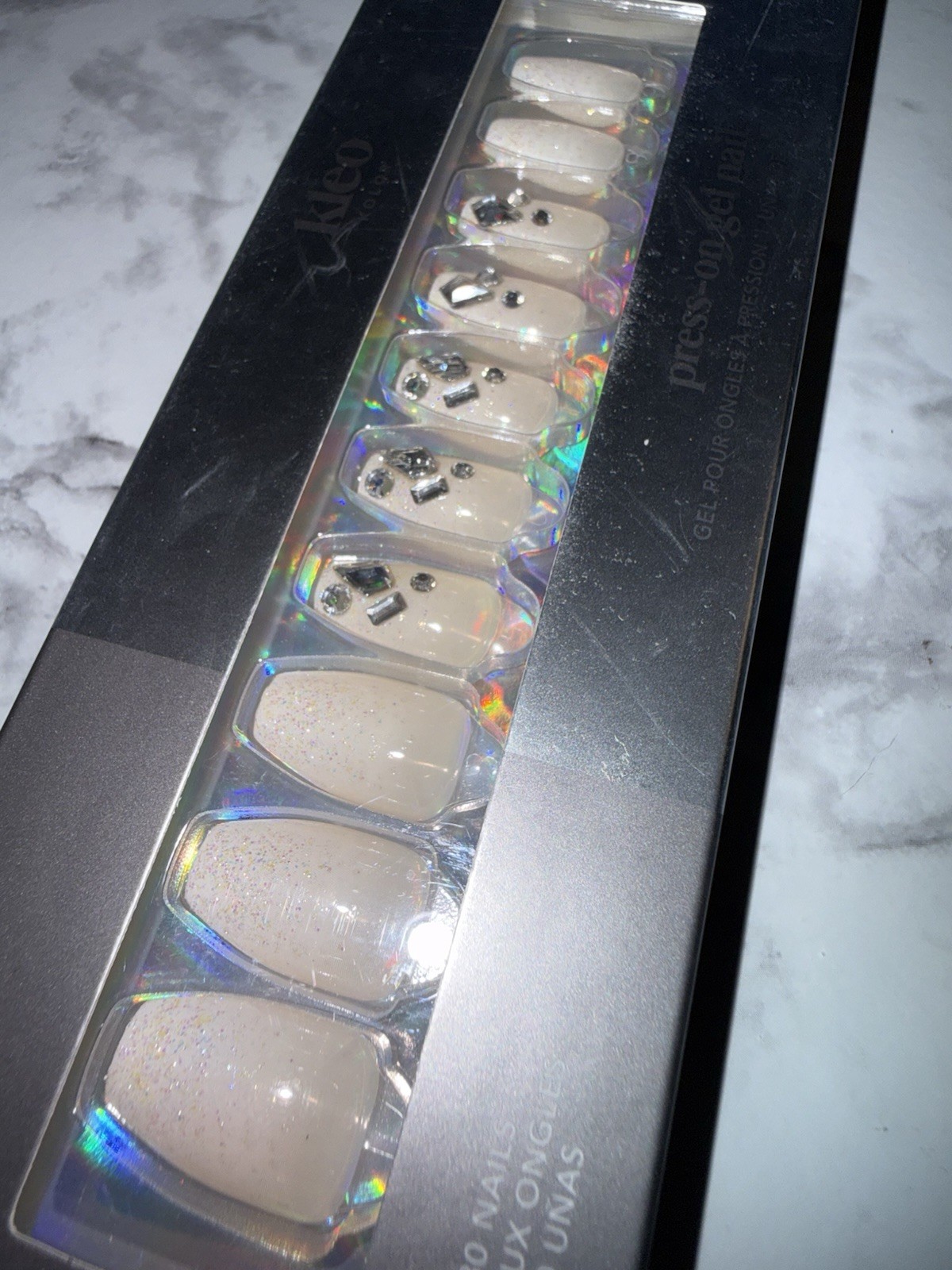 New Kleo Kolor Press-On Gel Nails – Moonlight- Long Coffin