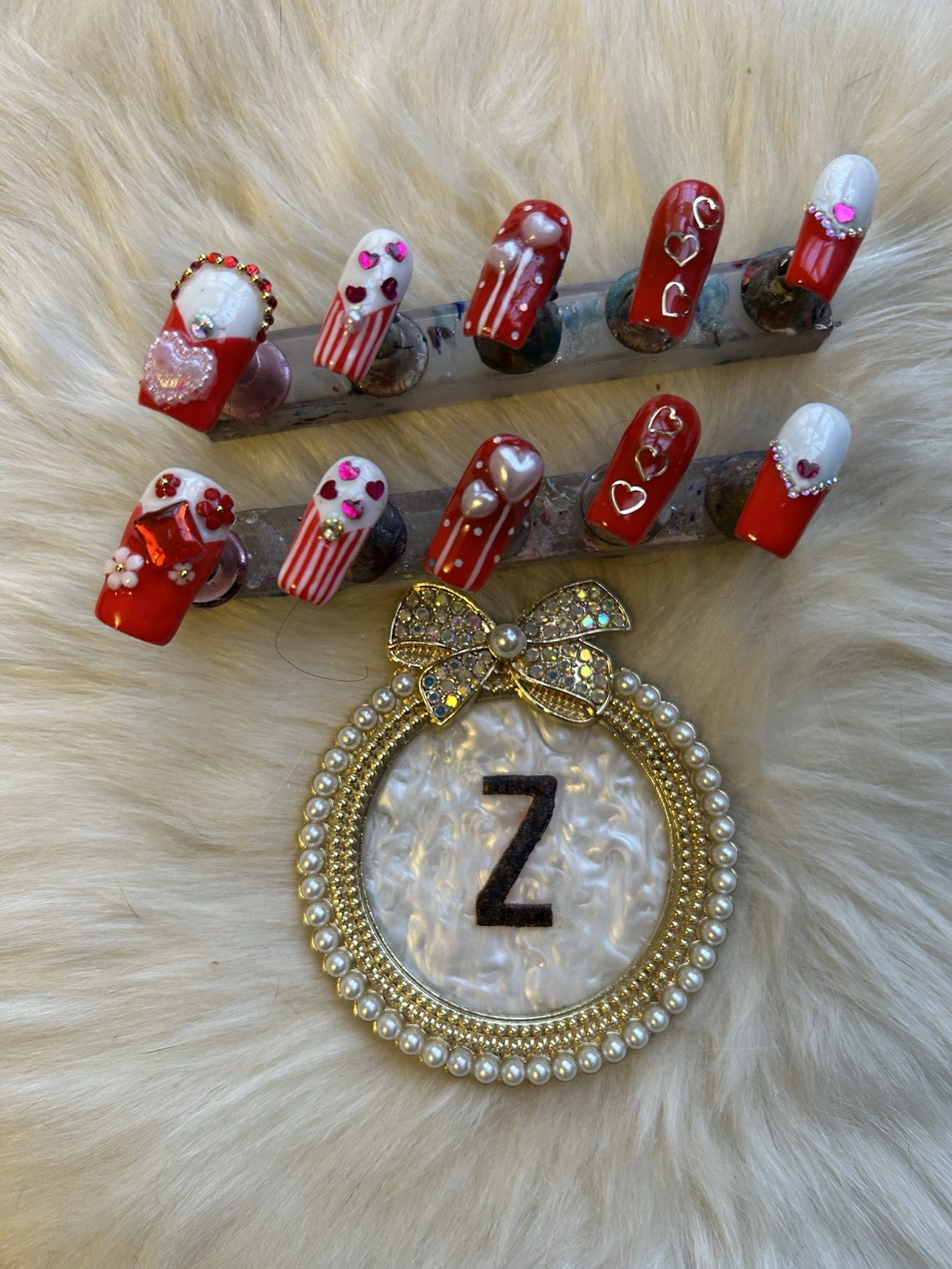 Z NAILZ! Handmade M Coffin Love/Valentine’s Day Red & White 3D Press On Nails