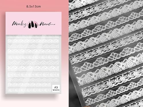 Wedding Bride Lace Nail Sticker Black White Ultra Thin Laces Peel Off Stencils