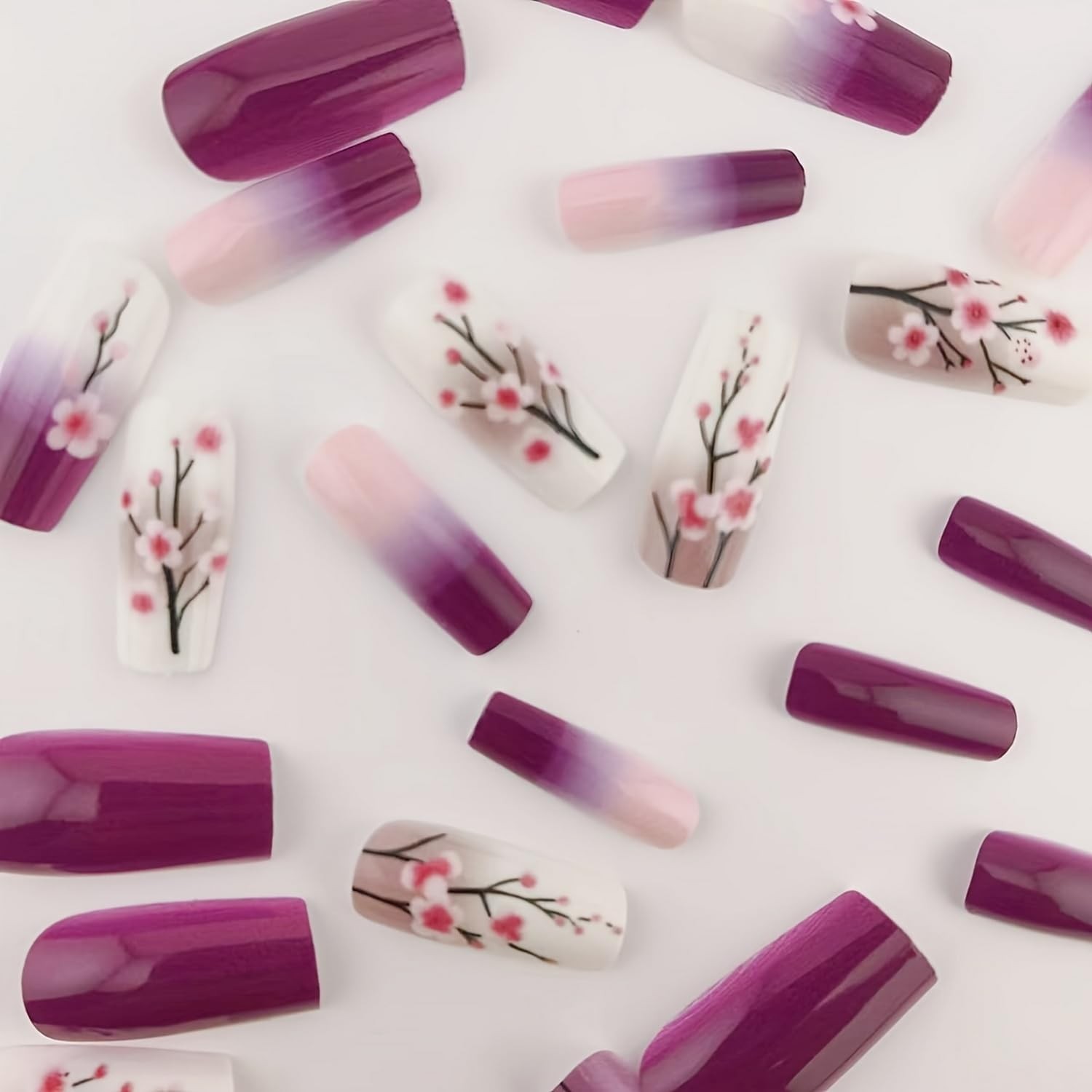 GRITOSE 24pc Square False Nails style16 Purple White