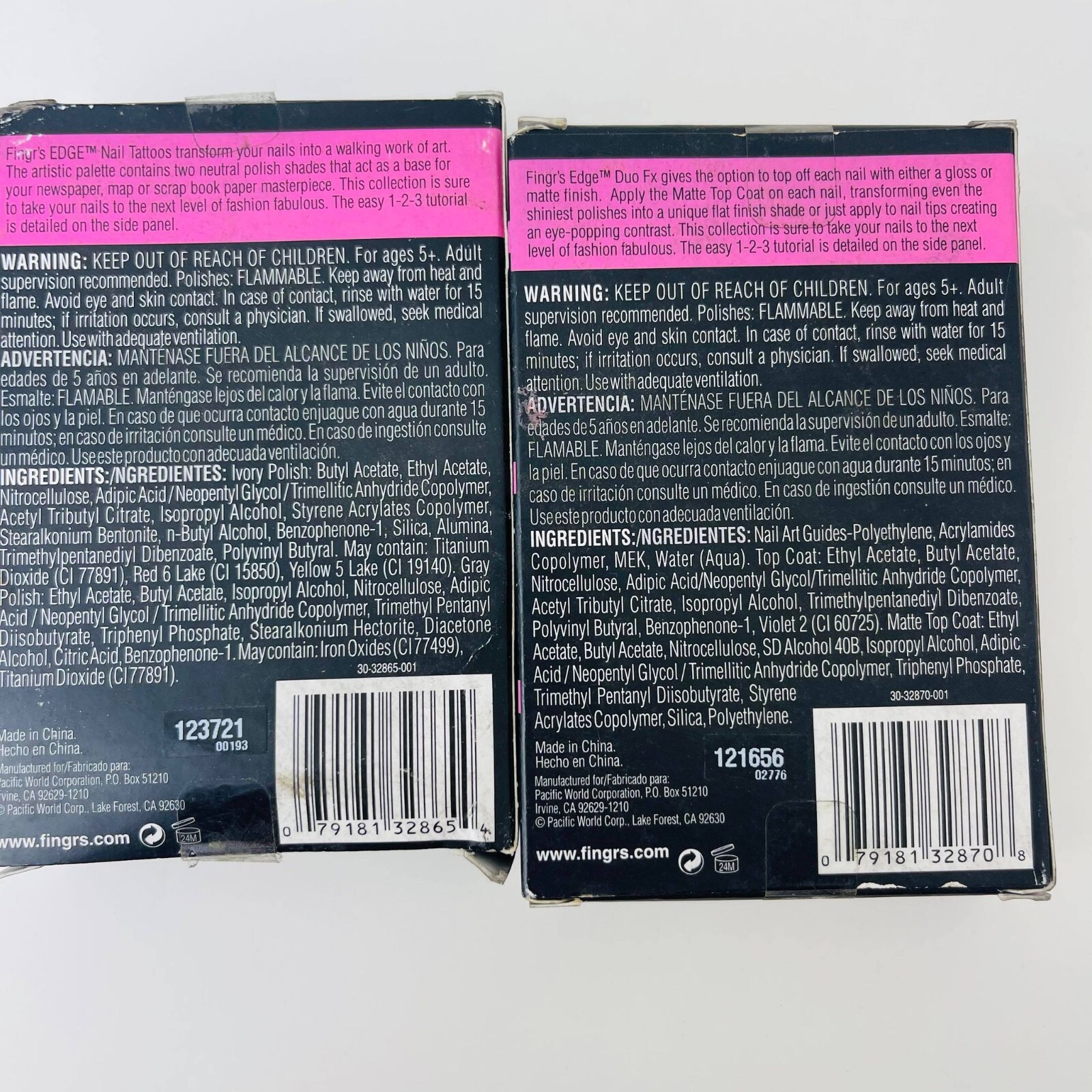 Set of 2 Combo Fing’rs Edge Nail Tattoos Transfer Paper, Duo Fx, Top Coat Polish
