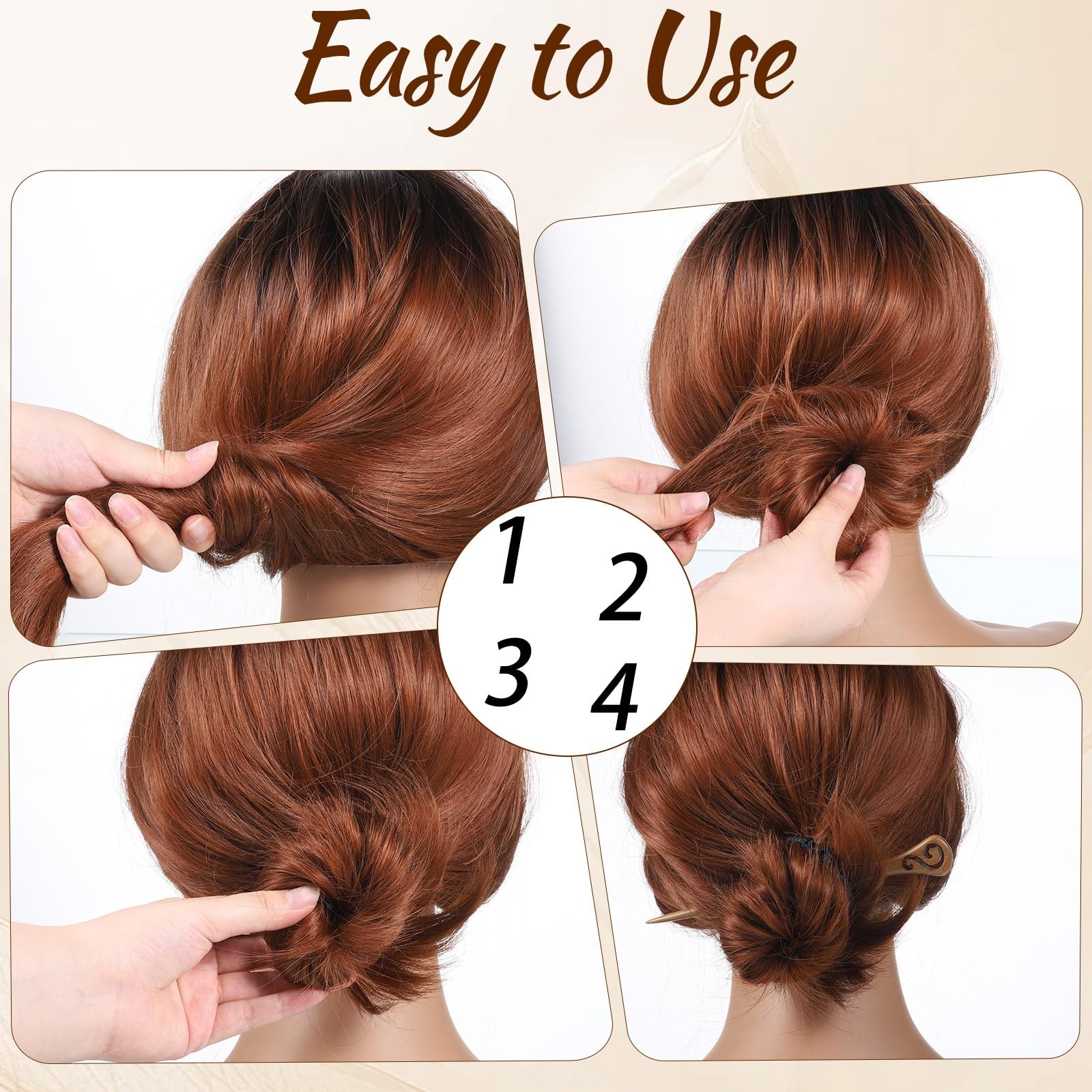 4 Pcs Wooden Hair Sticks for Women, Hanfu Pins 1 Count (Pack of 4), Brown