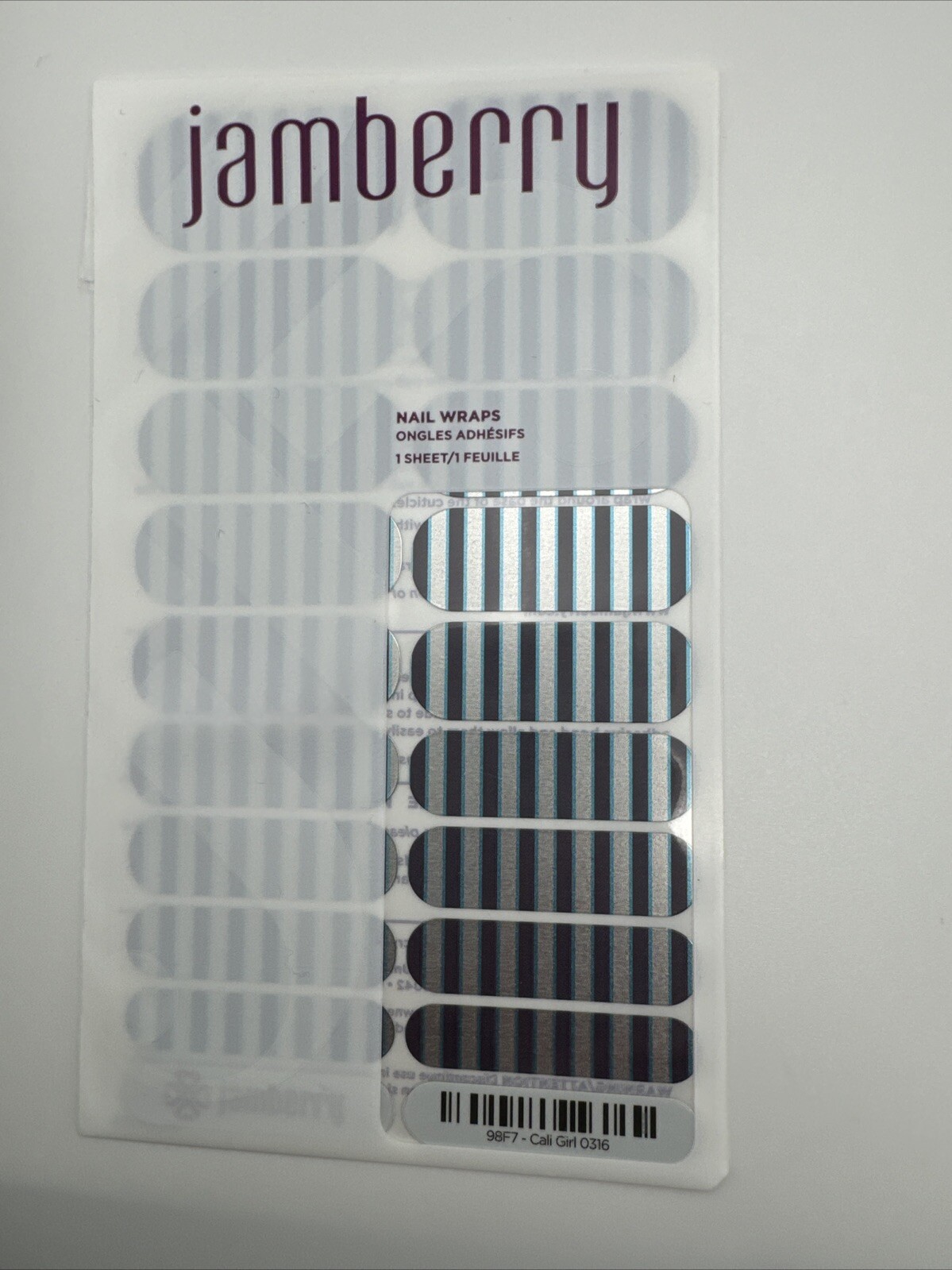 Jamberry Nail Wraps Cali Girl Full sheet (sliver/black Metallic stripe)