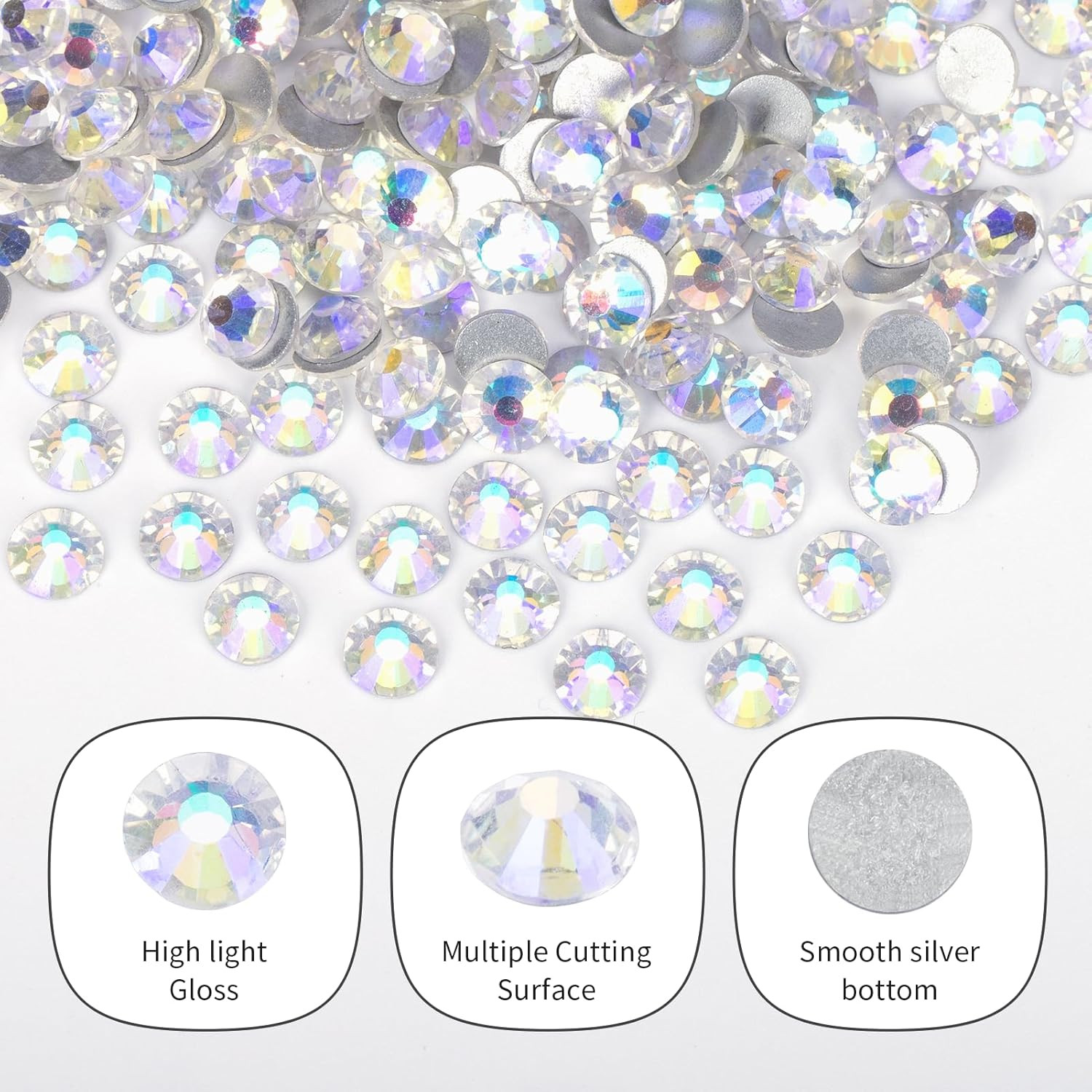 10000PCS Moonlight Rhinestones Bulk, Flat Back Crystal Glass Stone round Gems,Ss