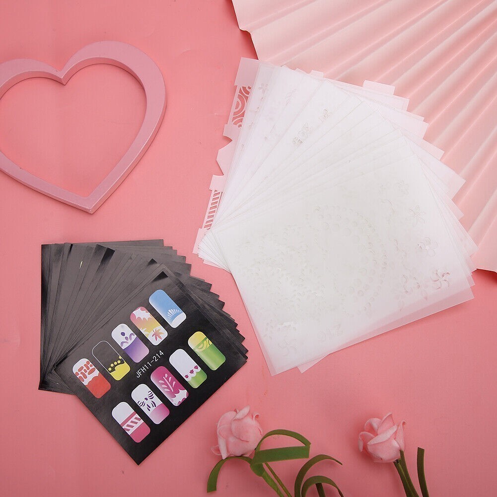 20pcs Nail Art Printing Template Stencil Reusable Nail Sticker DIY Manicure Tool