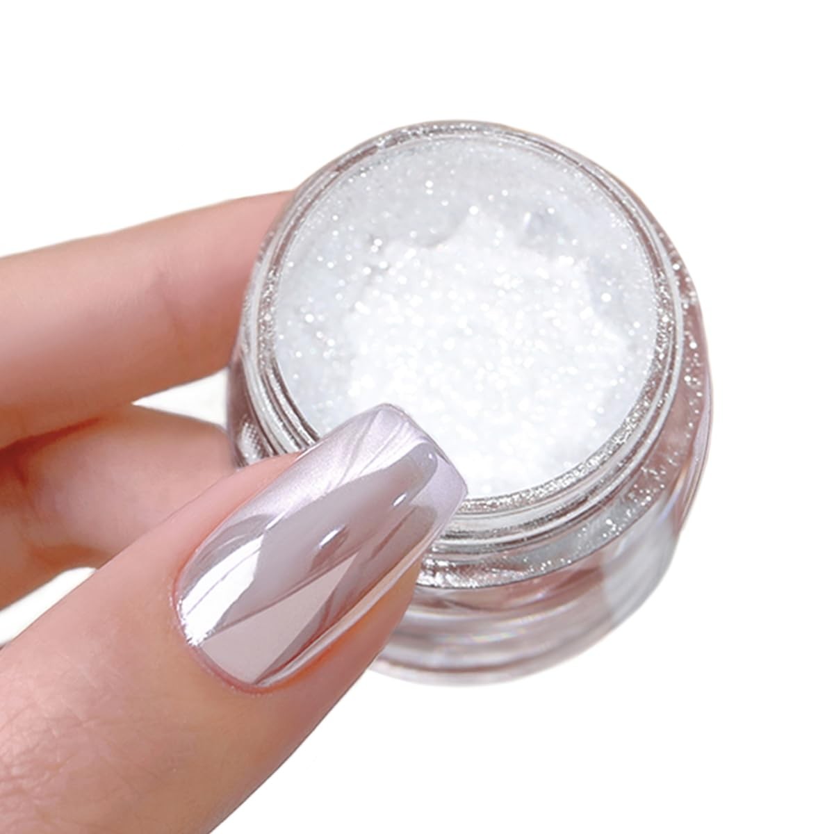 White Pearl Chrome Nail Powder 0.5g Magic Metallic Silver Super Glossy Mirror