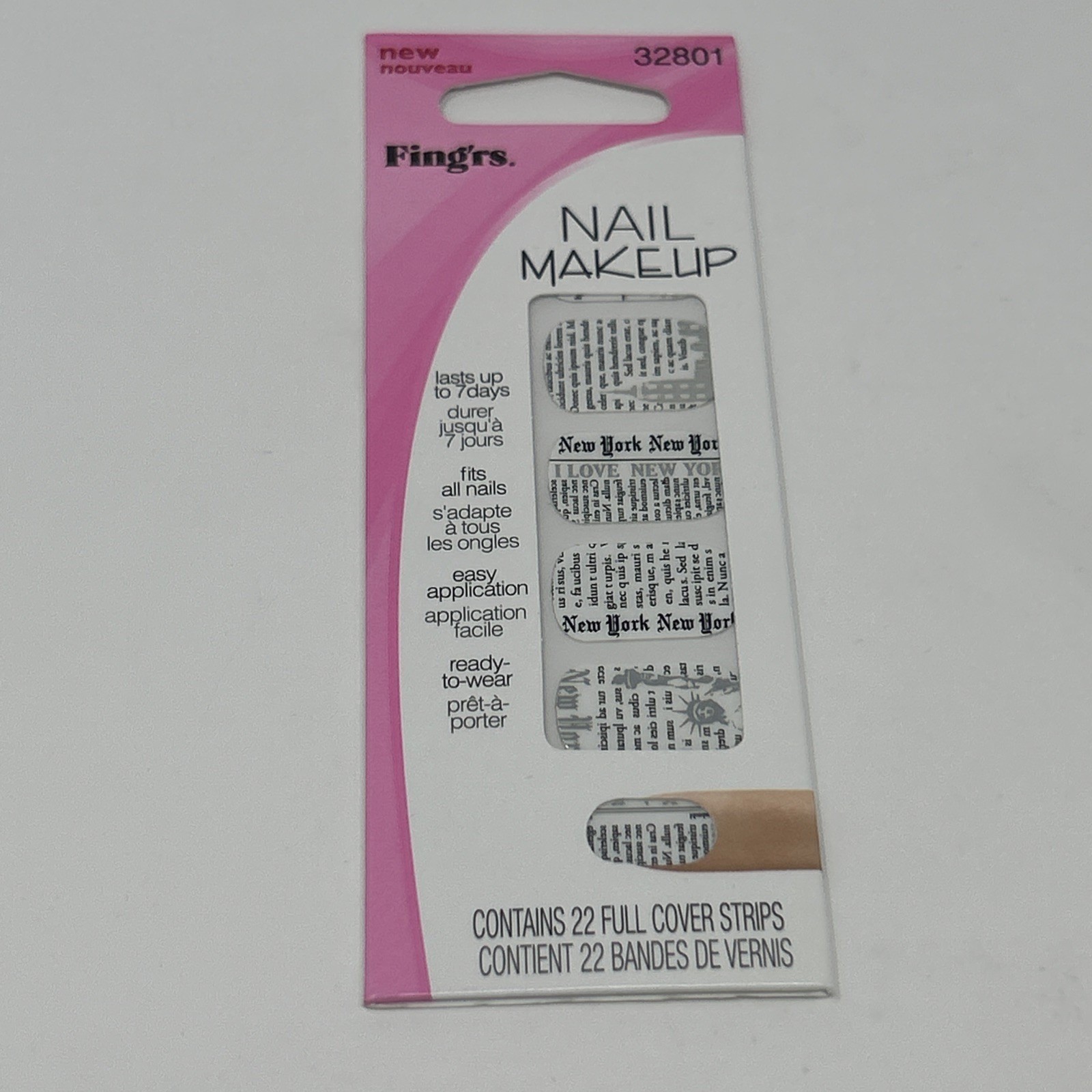 NEW Fing’rs Nail Makeup New York Newsprint Metallic Art Stickers #32801