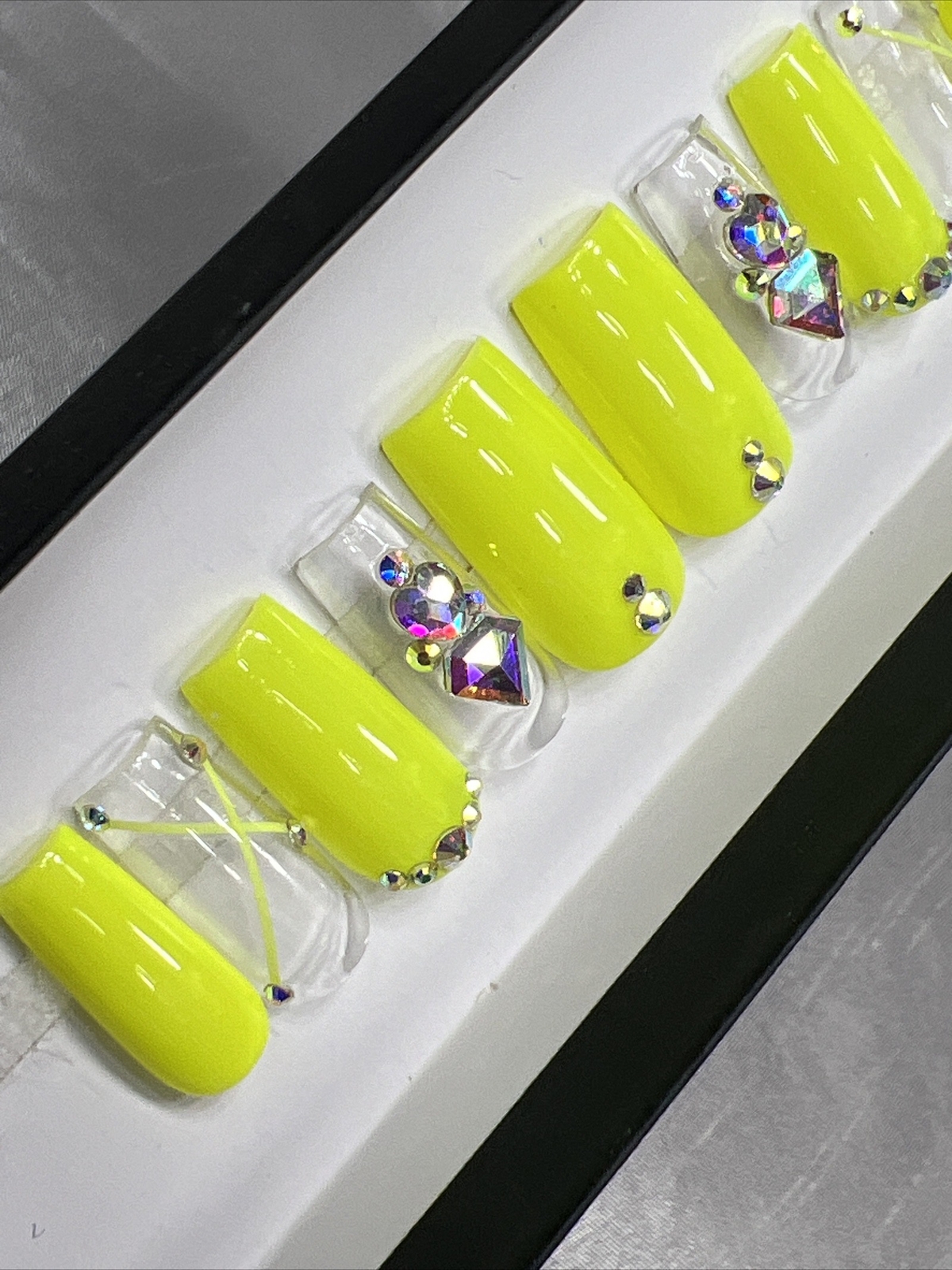 ⚡️ CUSTOM Hard Gel Press On Nails, ELECTRIC YELLOW 10p FULL SET W Kit Square