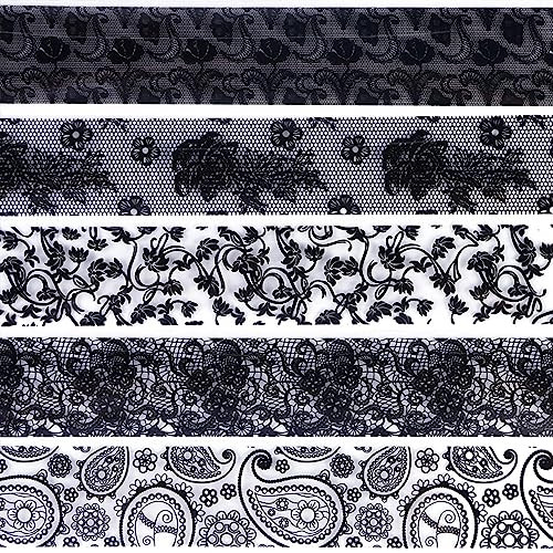 10 Rolls Black White Flower Nail Foil Transfer Sticker Kit Lace Nail Foil