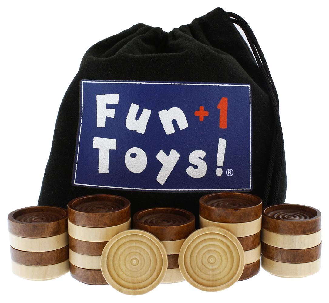 Fun+1 Toys! Classic Wood Checkers 1.125 inches by inches, Brown