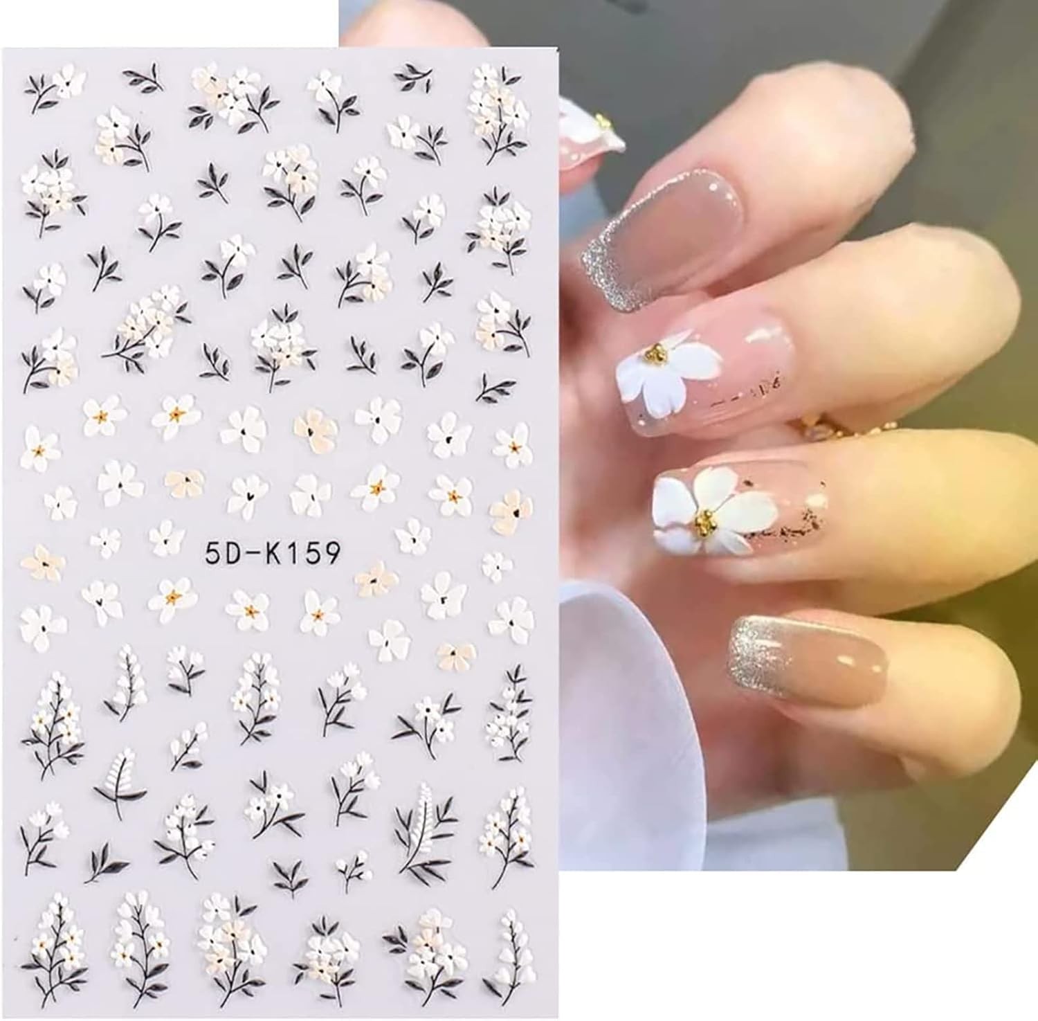 Flower Nail Art Stickers Decals 5D Embossed Spring Colorful-01