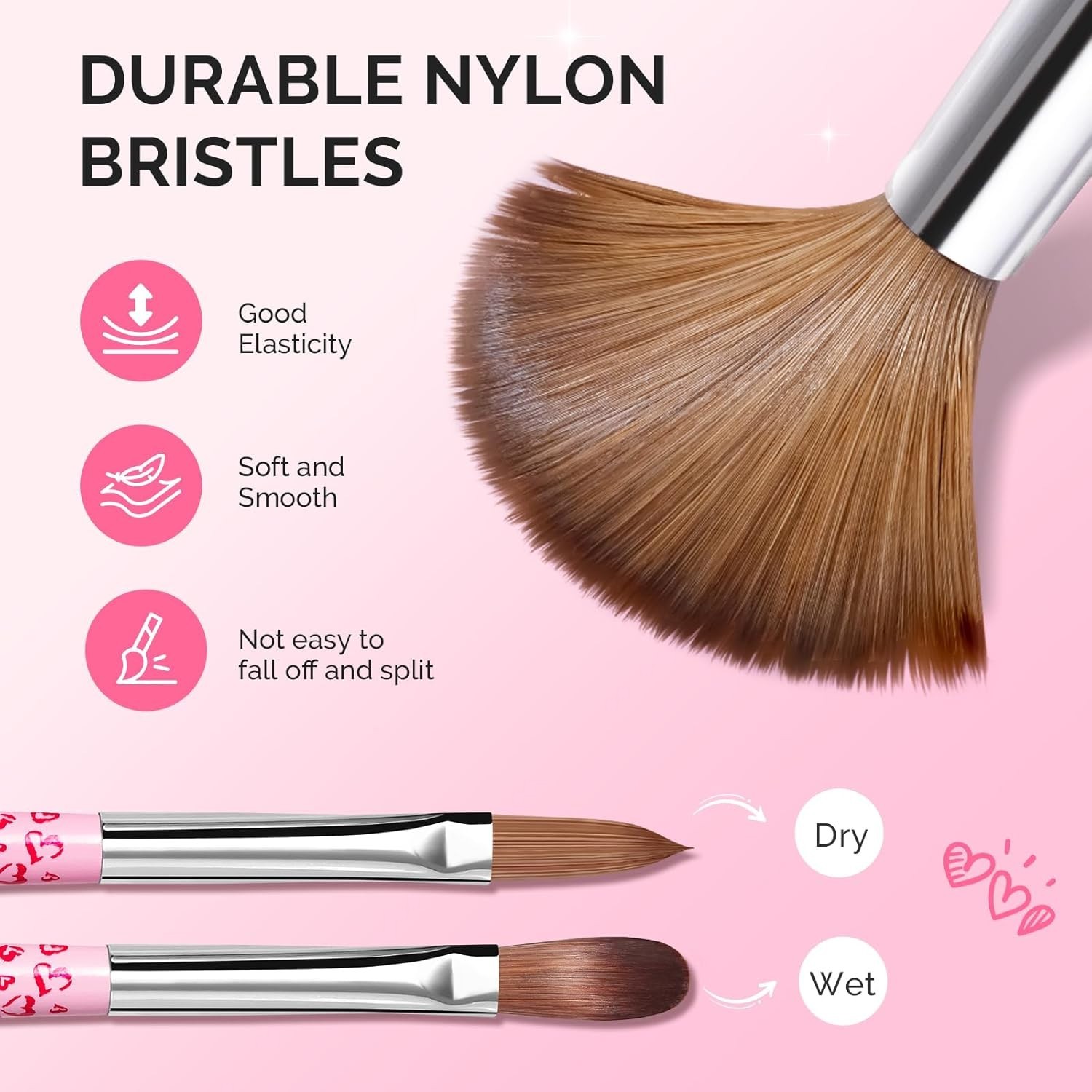 3-Piece Acrylic Nail Brush Set – Sizes 8/10/14, Professional Nail Art Tool for A