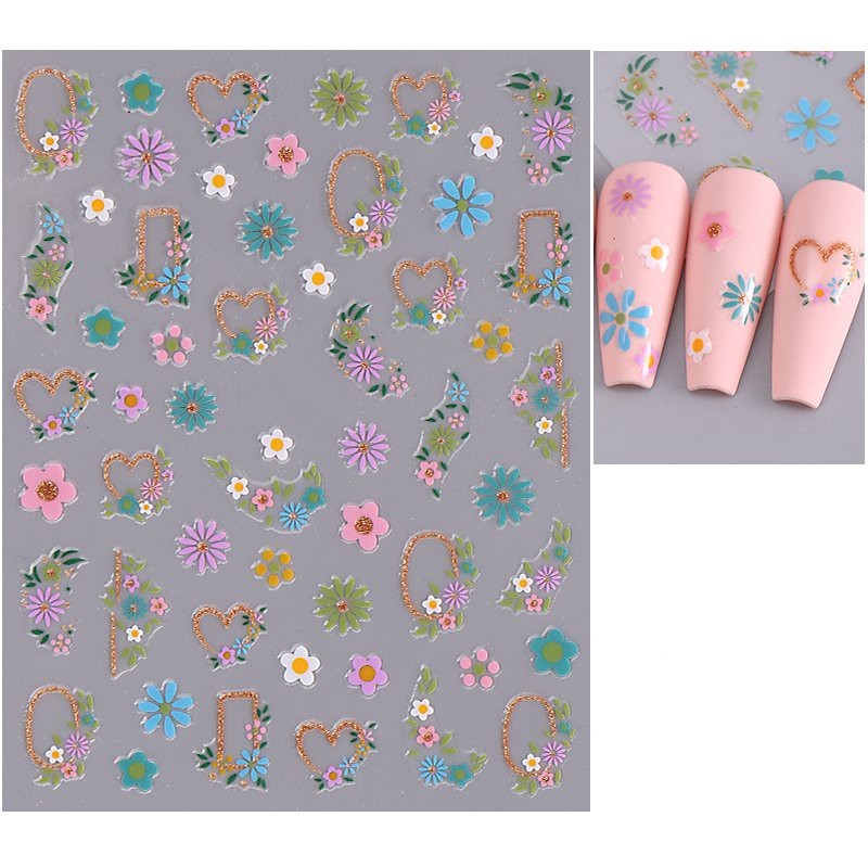 Pink Daisy Flowers Nail Art Stickers Small Wildflower Spring Summer Floral