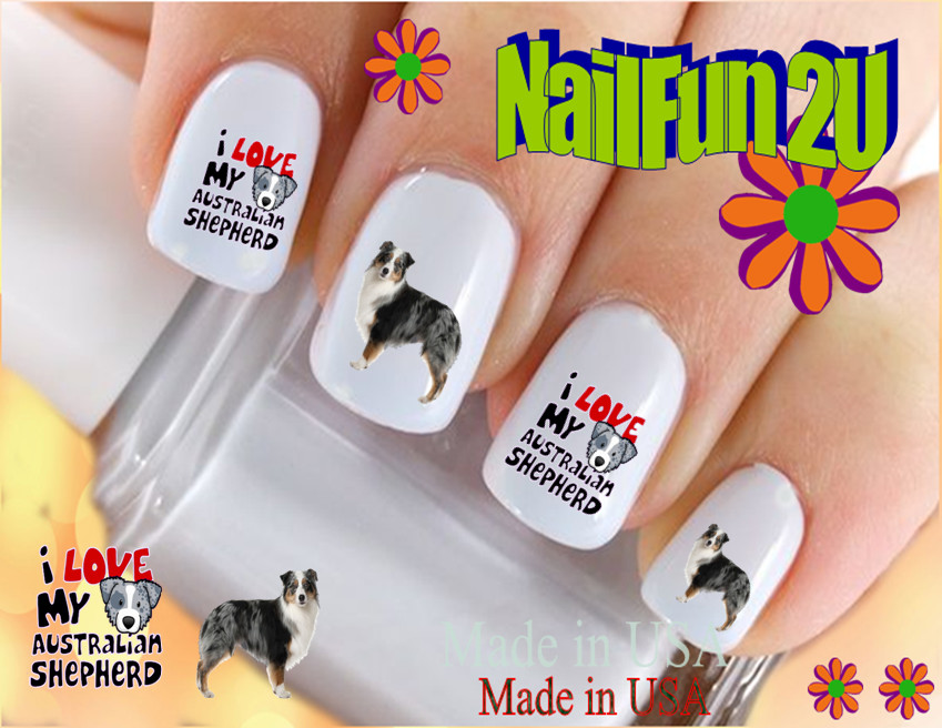 Nail Art 106B DOG BREED Australian Shepherd #2 WaterSlide Nail Decals Transfers