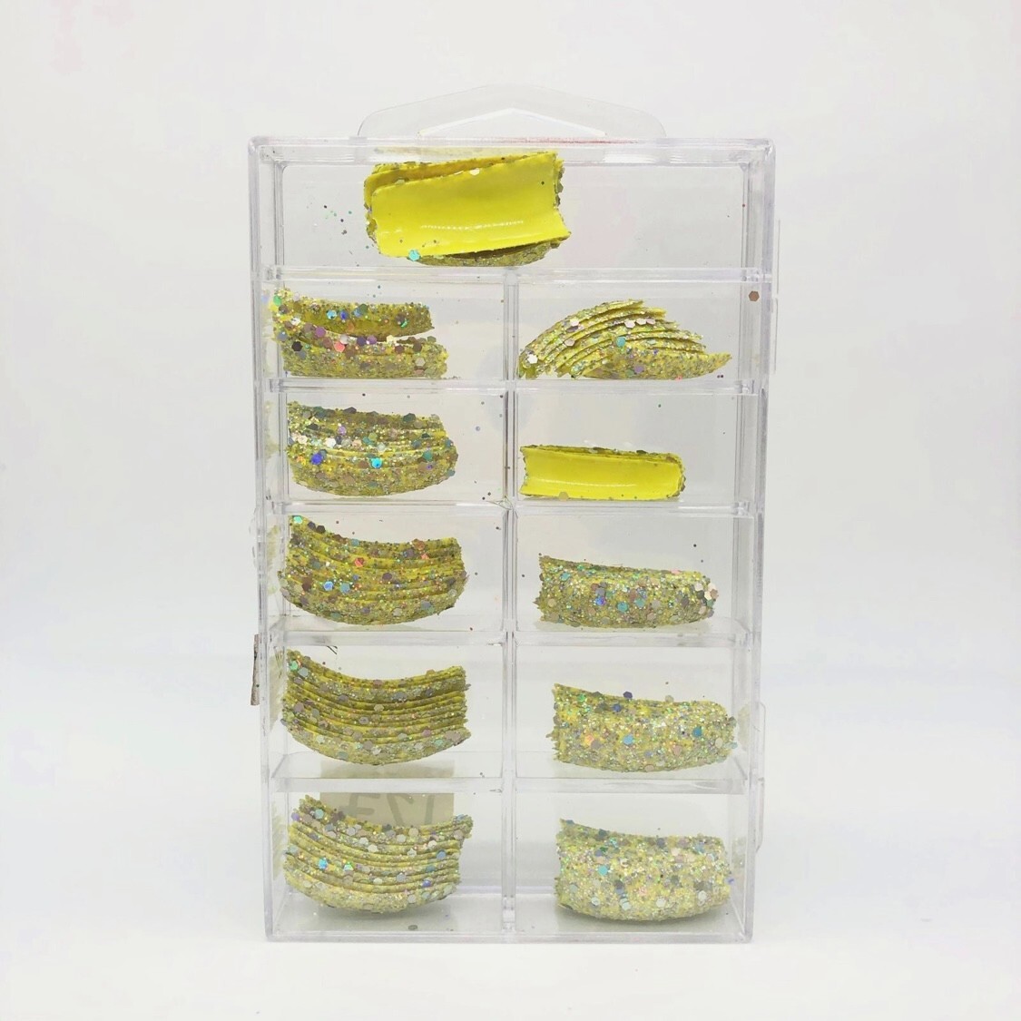 Brand New Tip Jar Fake Nail Tips – Yellow with Silver Glitter (#127)