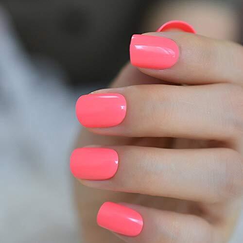 Neon Short Nails Summer Color Fake Nails Deep Pink Ladies Bright Rose pink