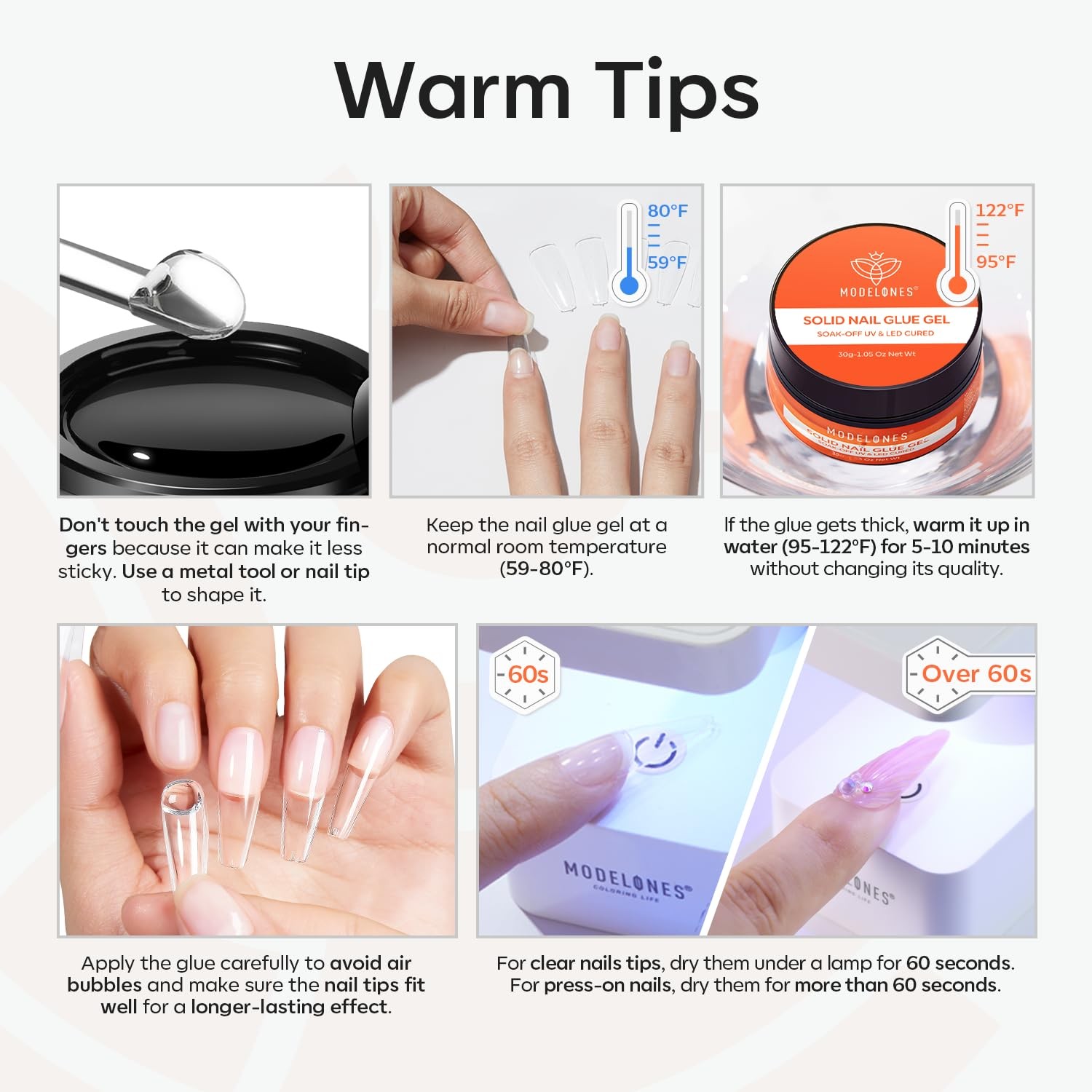 modelones Solid Nail Glue Gel for Acrylic Nails Tips, 30g False Nails Gel Glu…