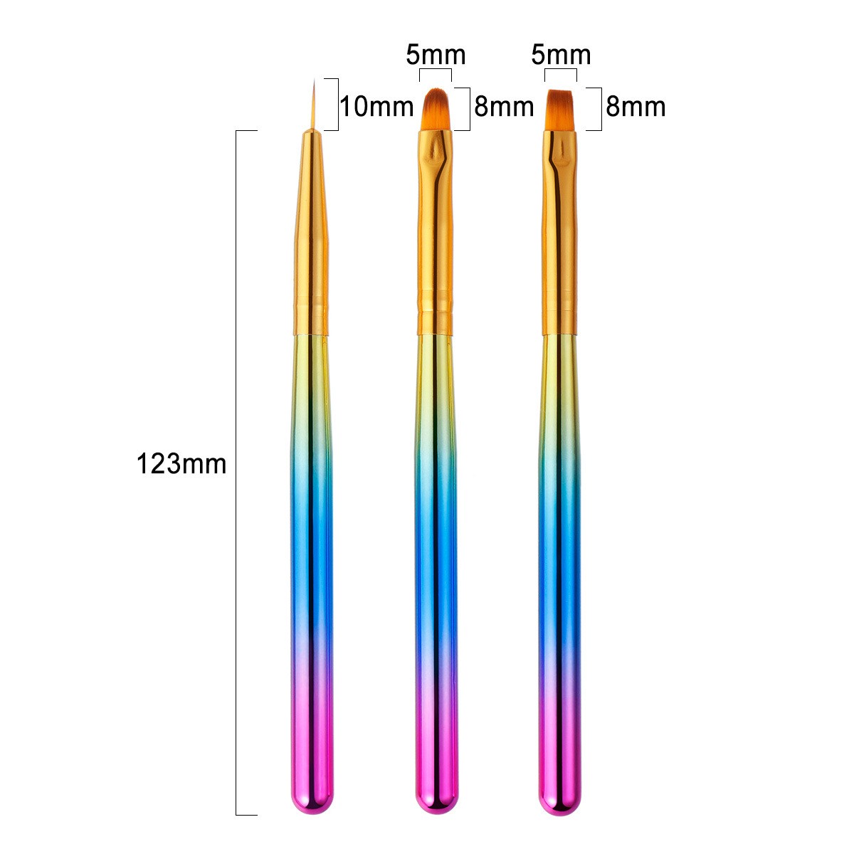 3 Pack Acrylic Nail Art UV Gel Brush Nylon Tips Painting Liner Pen Manicure Tool
