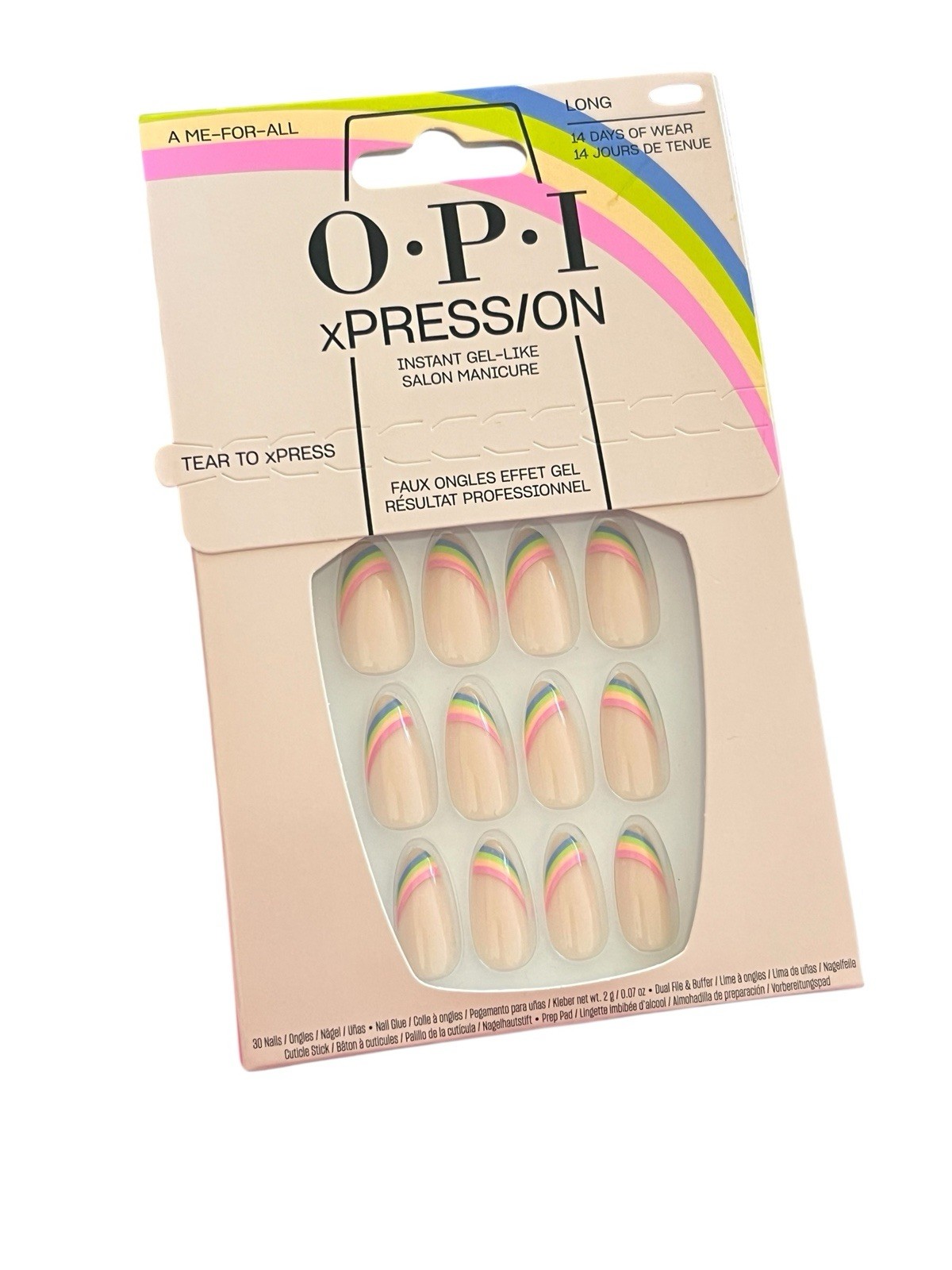 OPI xPress/on Instant Gel Like Nails A Me for All 30 Nails Rainbow Design Long