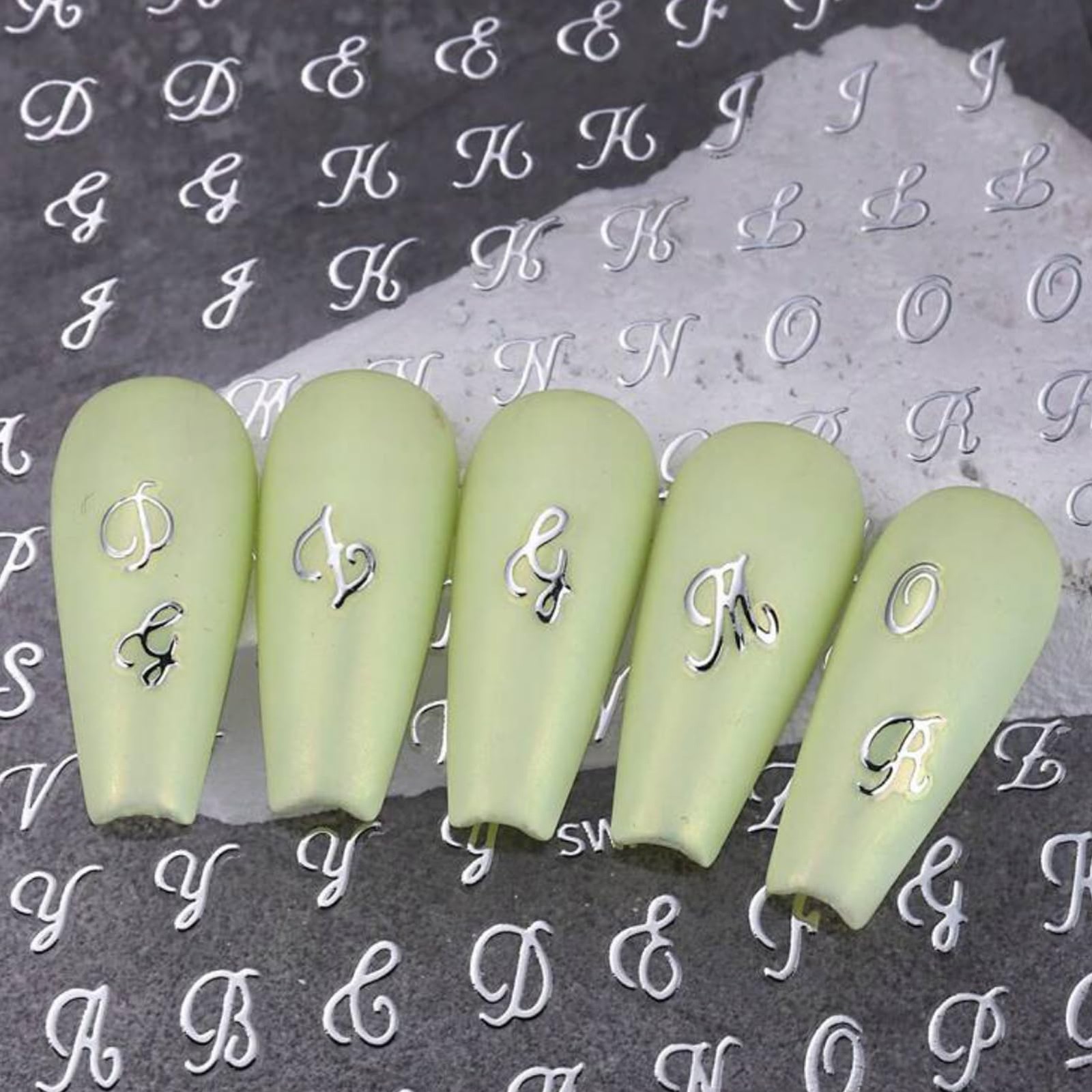 NOOEPC Letter Nail Stickers, 8 Sheets 3D Gold, Silver, Black and White