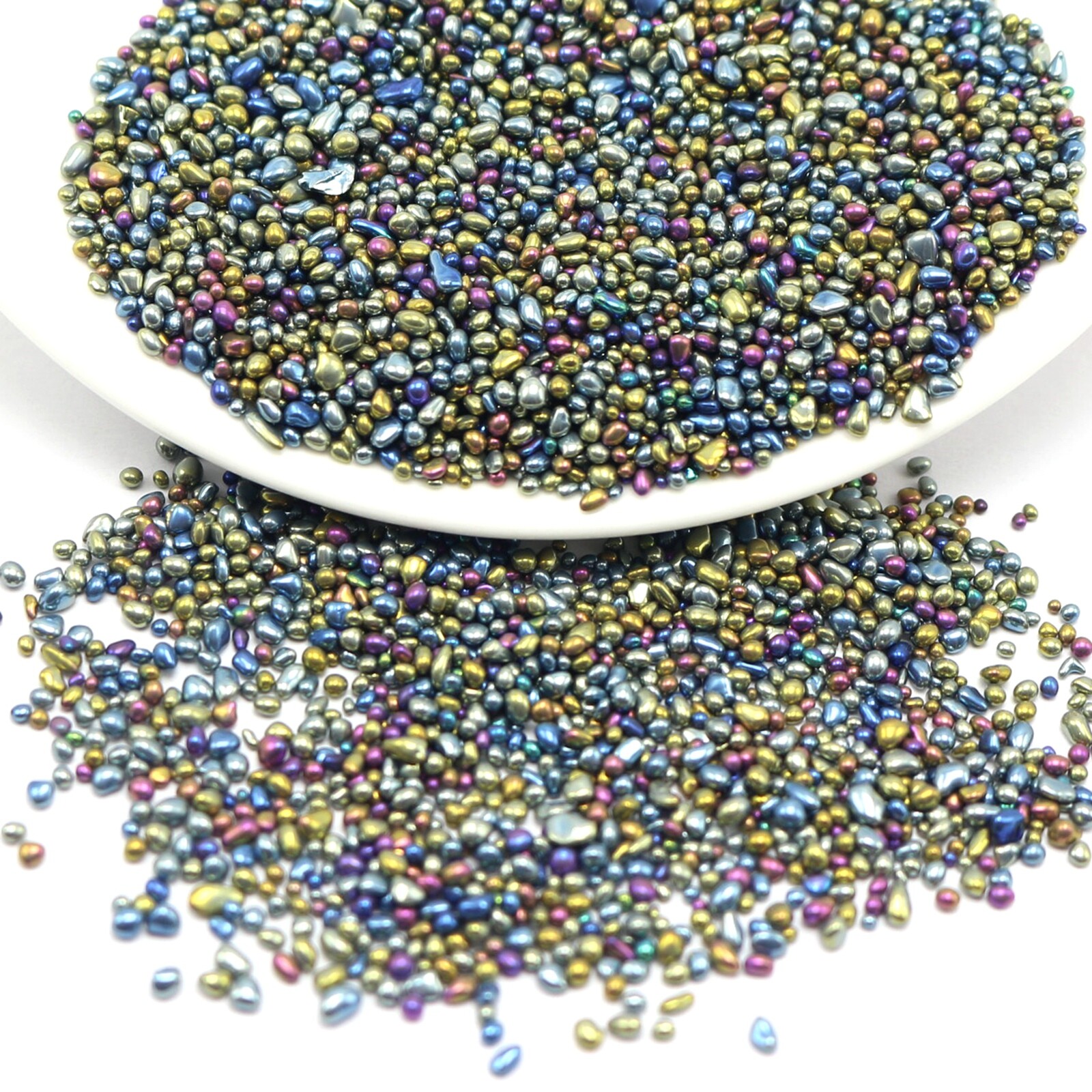 30 Gram Peacock Blue Glass Oval Microbeads Nail Art Tips + Storage Box