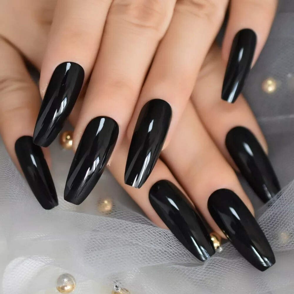 Black Square Coffin Ballerina Extra Long Fake Acrylic False Tips Press On Nails