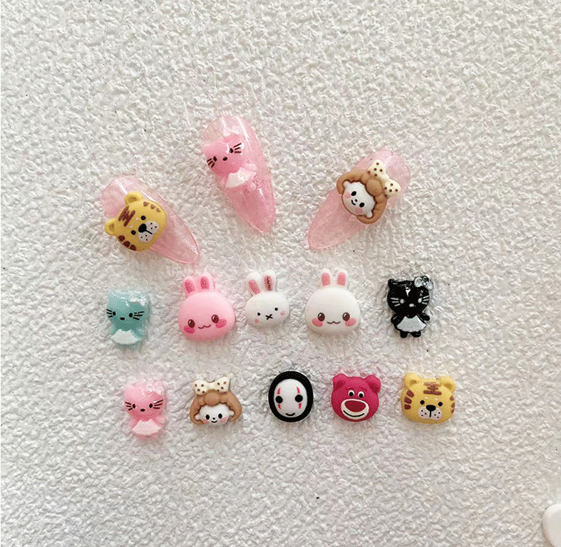 2Pc 3D Cartoon Puppy Bunny Cat Tiger Bear Nail Art Sticker Charm Decoration NS31