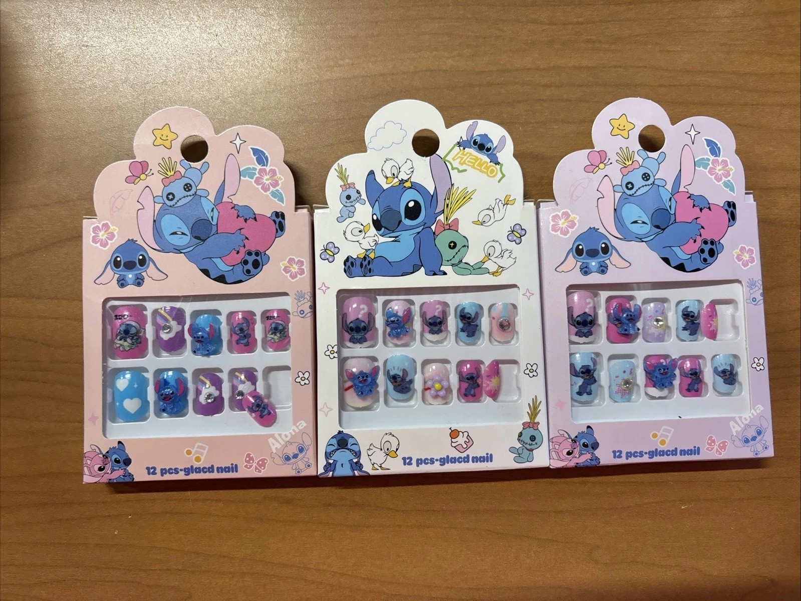 PRESS ON NAILS Disney Stitch 3D Art #4 3 Sets Of 12 Nails Set* with Glue NEW