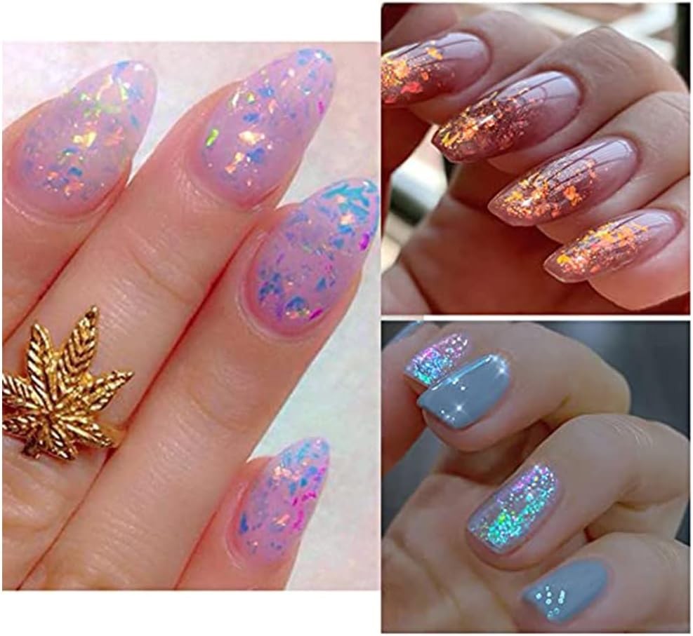 Holographic Opal Nail Art Glitter Flakes Powder Aurora Iridescent