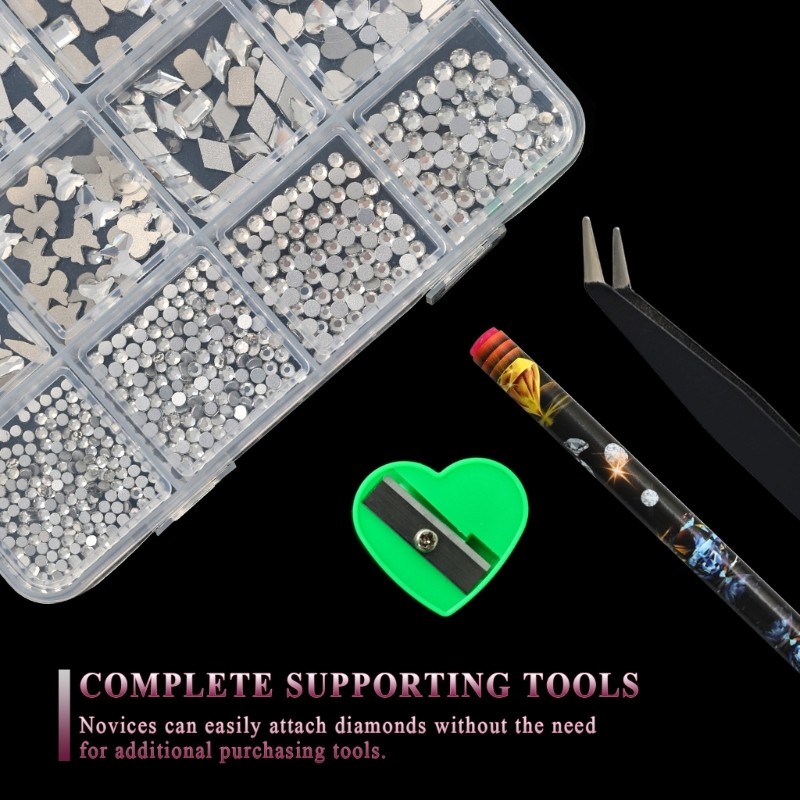 Irregular Shaped Flat Back Nail Rhinestones 12Grid Resin Gems For Salon DIY