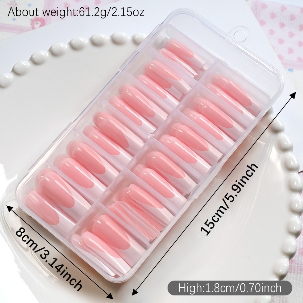 Title: 120PCS Glossy Pink French Press On Nails 12 Sizes Full Cover False Nails