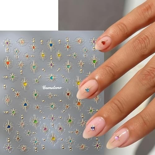 2 Sheets Star Nail Stickers for Nail Art Gold Nail Decals Colorful Style G