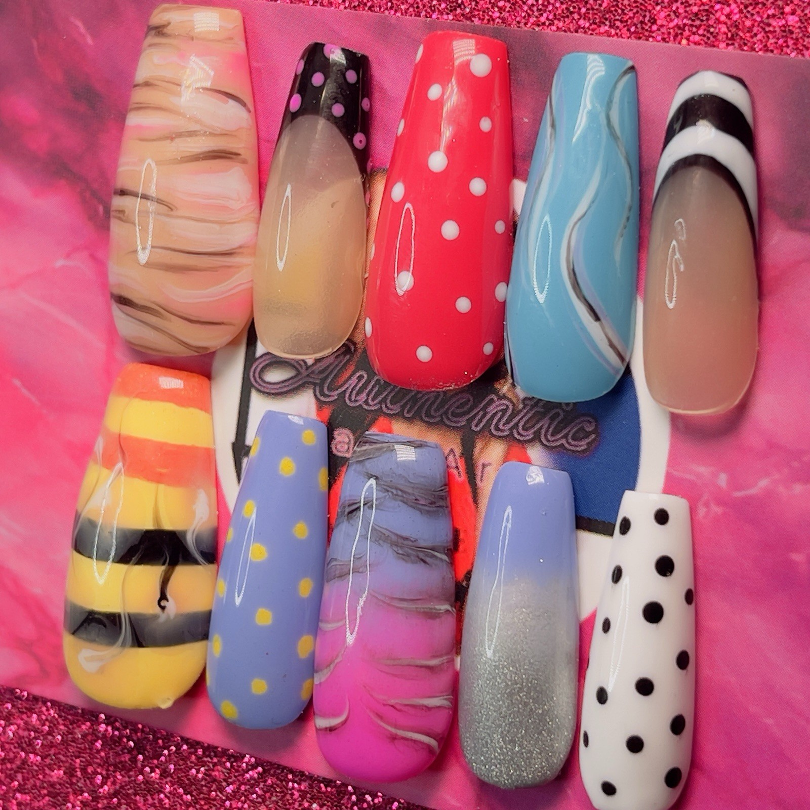 Authentic Nail Arts by Dia Coffin Press-On Nails Long Shiny Polka Dot
