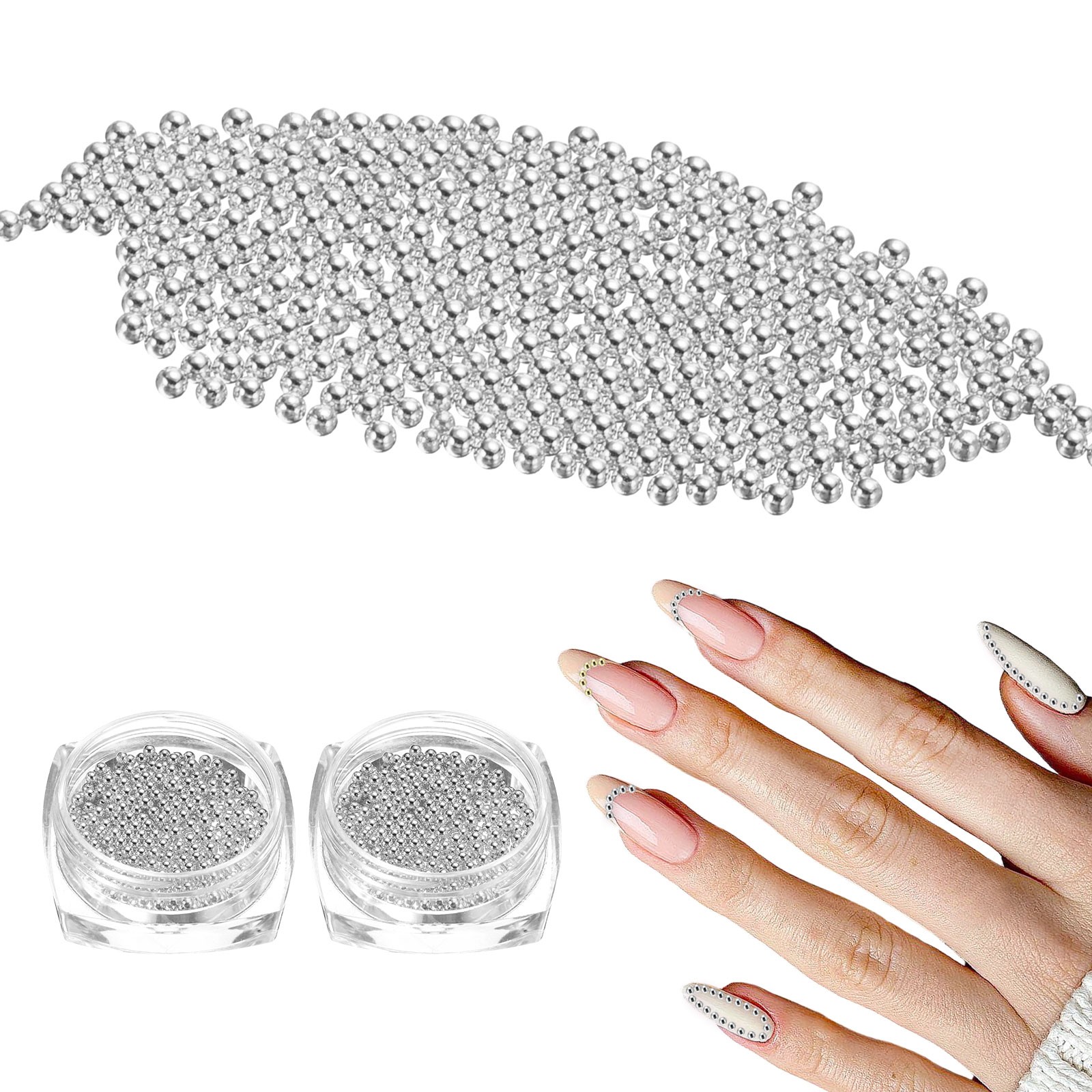 2pcs Nail Art Beads 0.06″ Mini Metal Caviar Nails Beads Ball for DIY, Silver