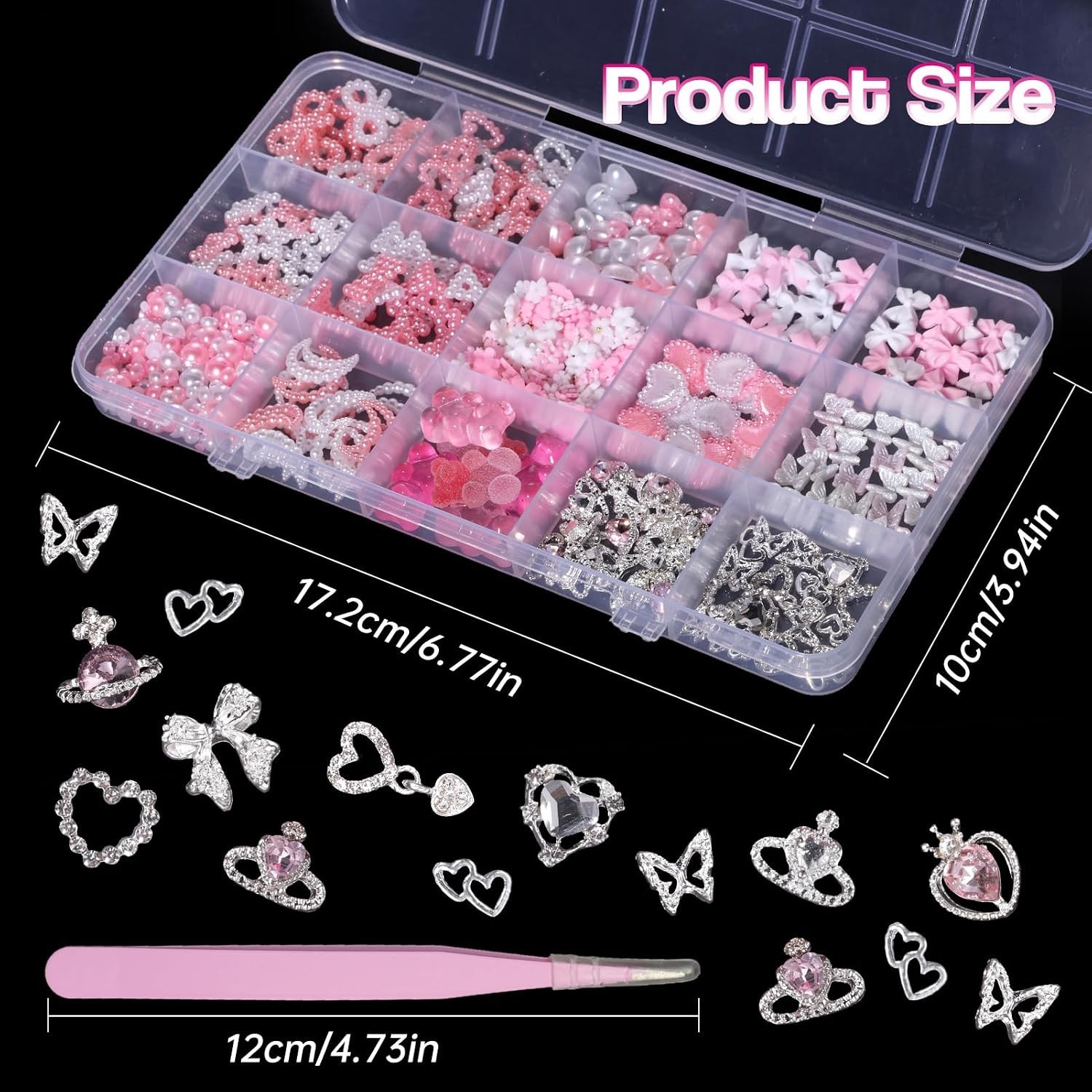 Silver Nail Gems Charms 3D Pink Pearl Bow Bear Nail Art Charms For Manicure |