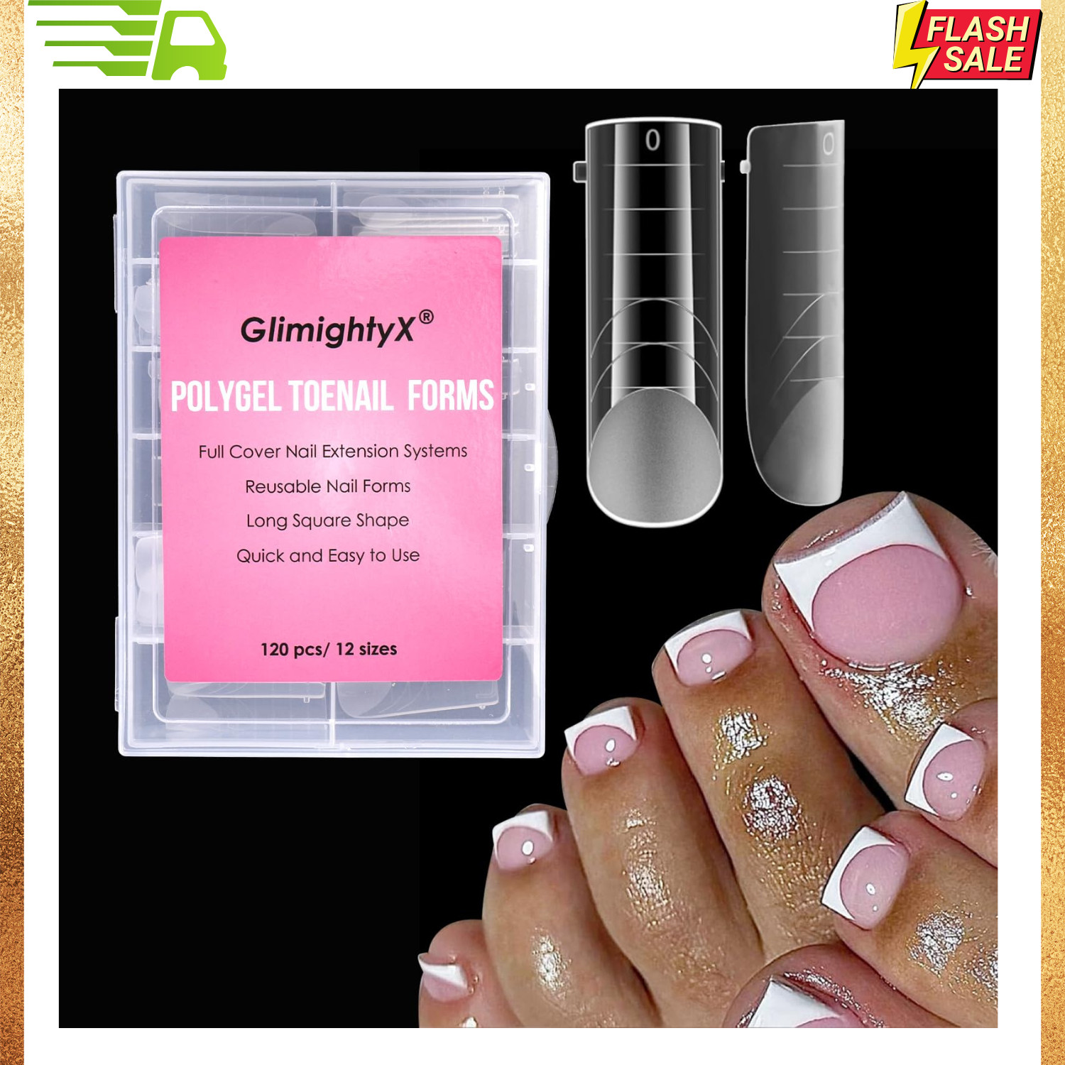 Polygel Dual Nail Forms for Toes, GlimightyX 0.01 Fl Oz (Pack of 120), Clear