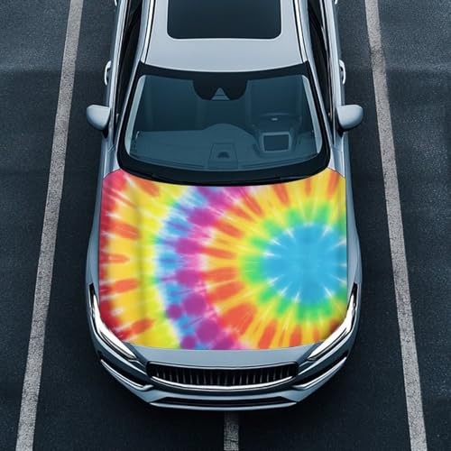 Car Hood Covers for Automobiles, Rainbow Gradient Tie-Dye 3X5FT Tie Dye Spiral