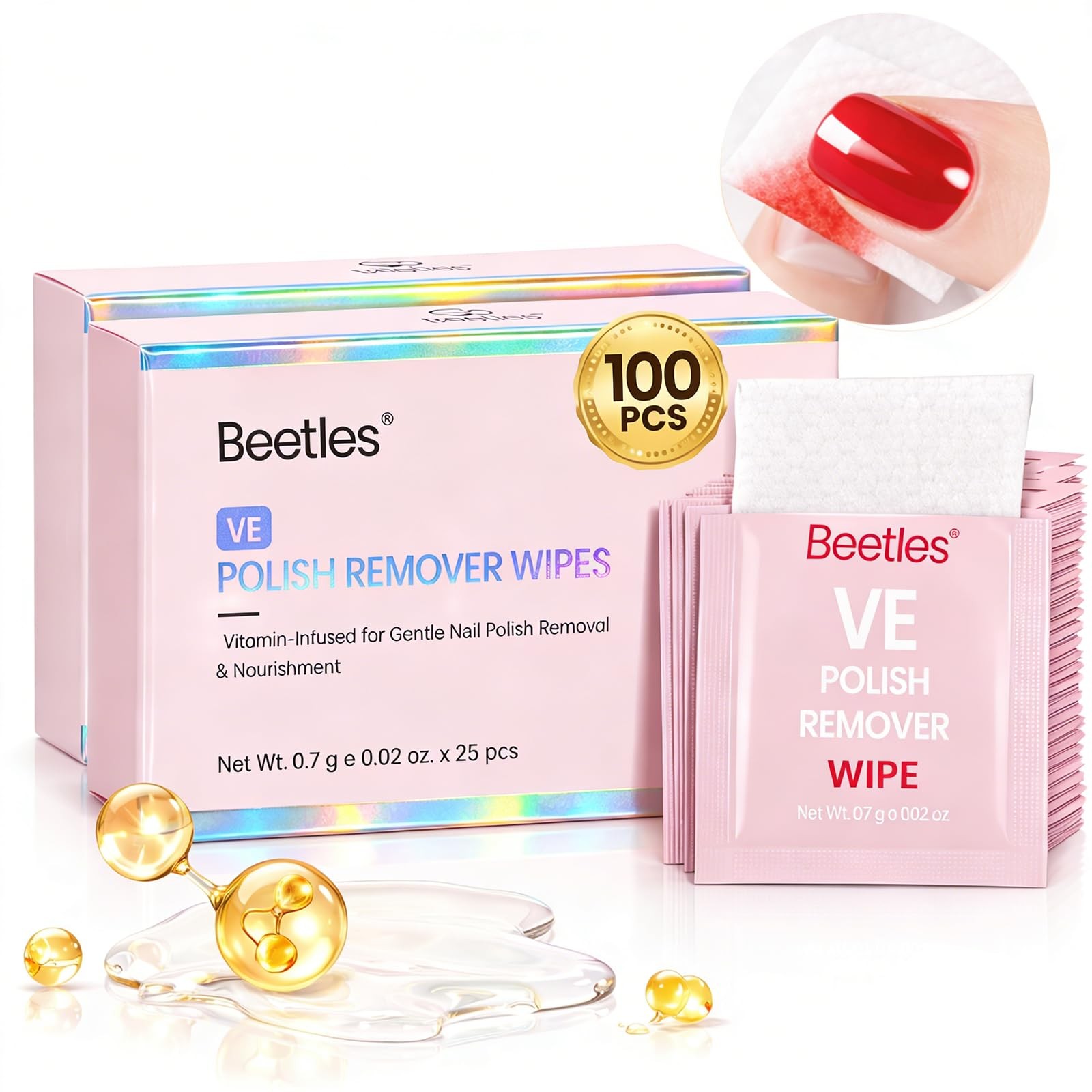 Beetles Nail Polish Remover Wipes – 0.01 Fl Oz (Pack of 100), 59.14ML