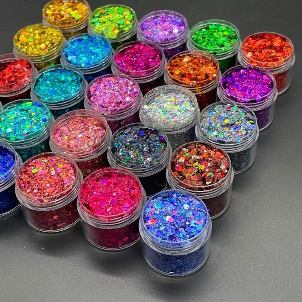 24 Colors Holographic Chunky Nail Glitter Flakes Laser Sparkle Nail Art Set DIY
