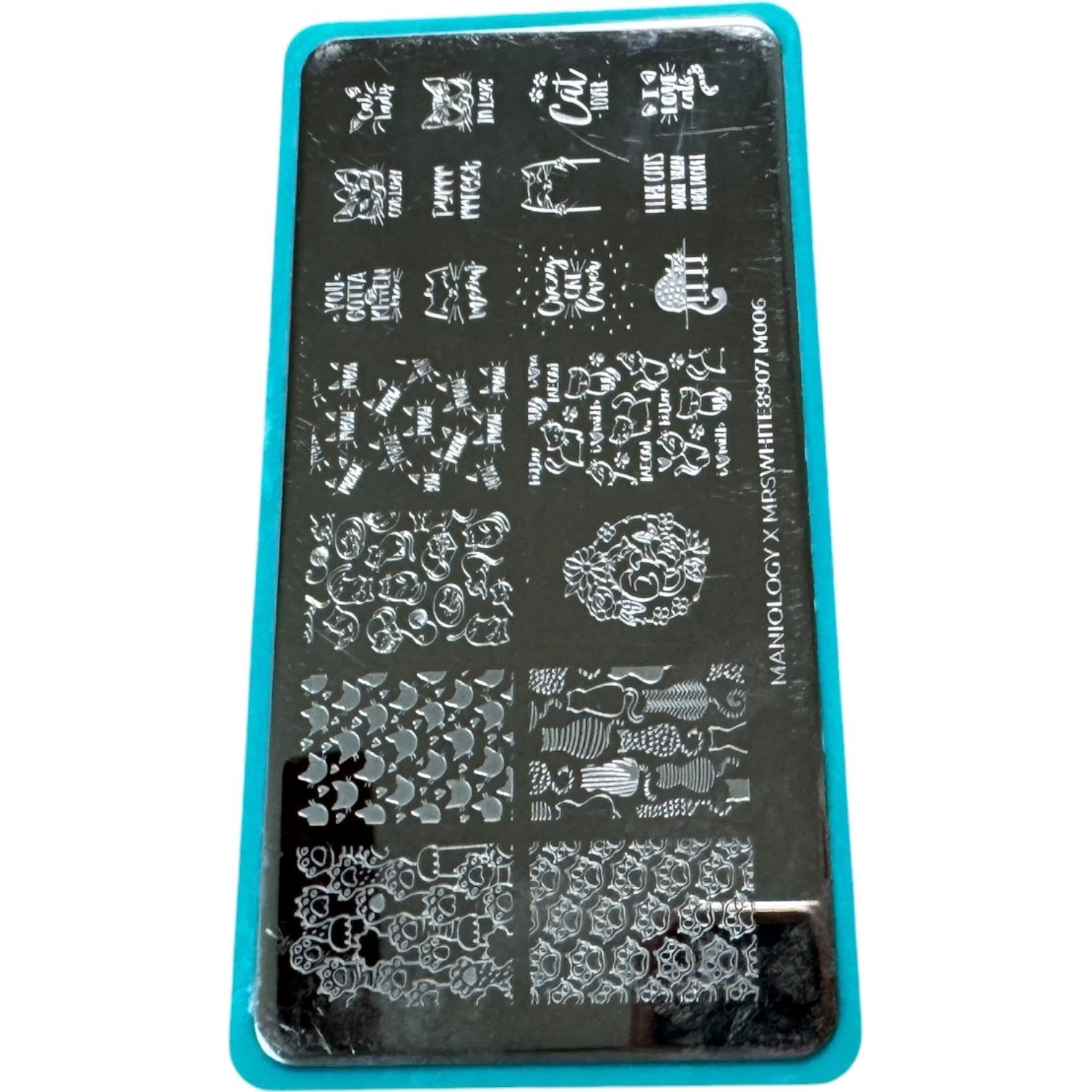 Maniology Nail Stamping Plate M006 MrsWhite8907 Cat Theme Silver Excellent