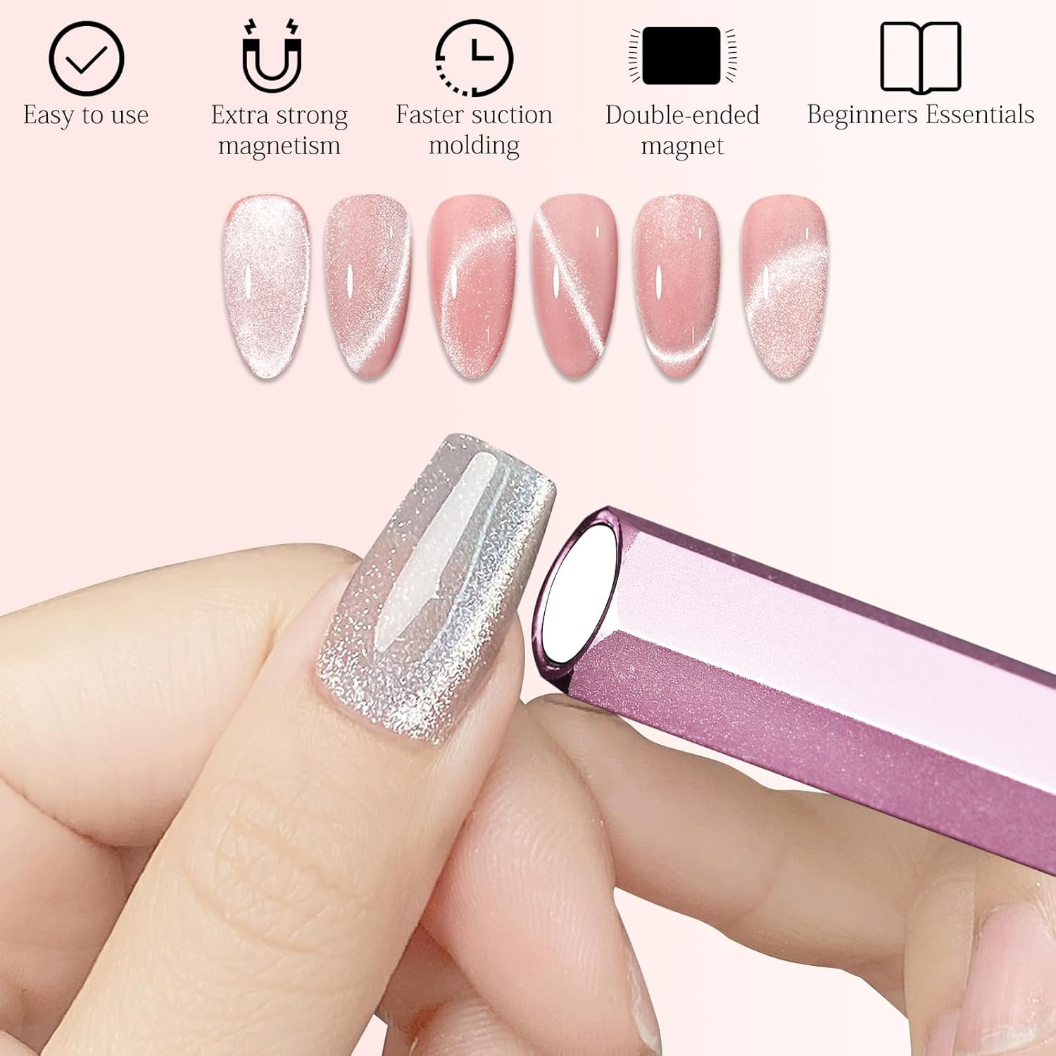 Cat Eye Nail Magnet,Professional Double-Ended Hexagon Strong Nail Magnet Stick f