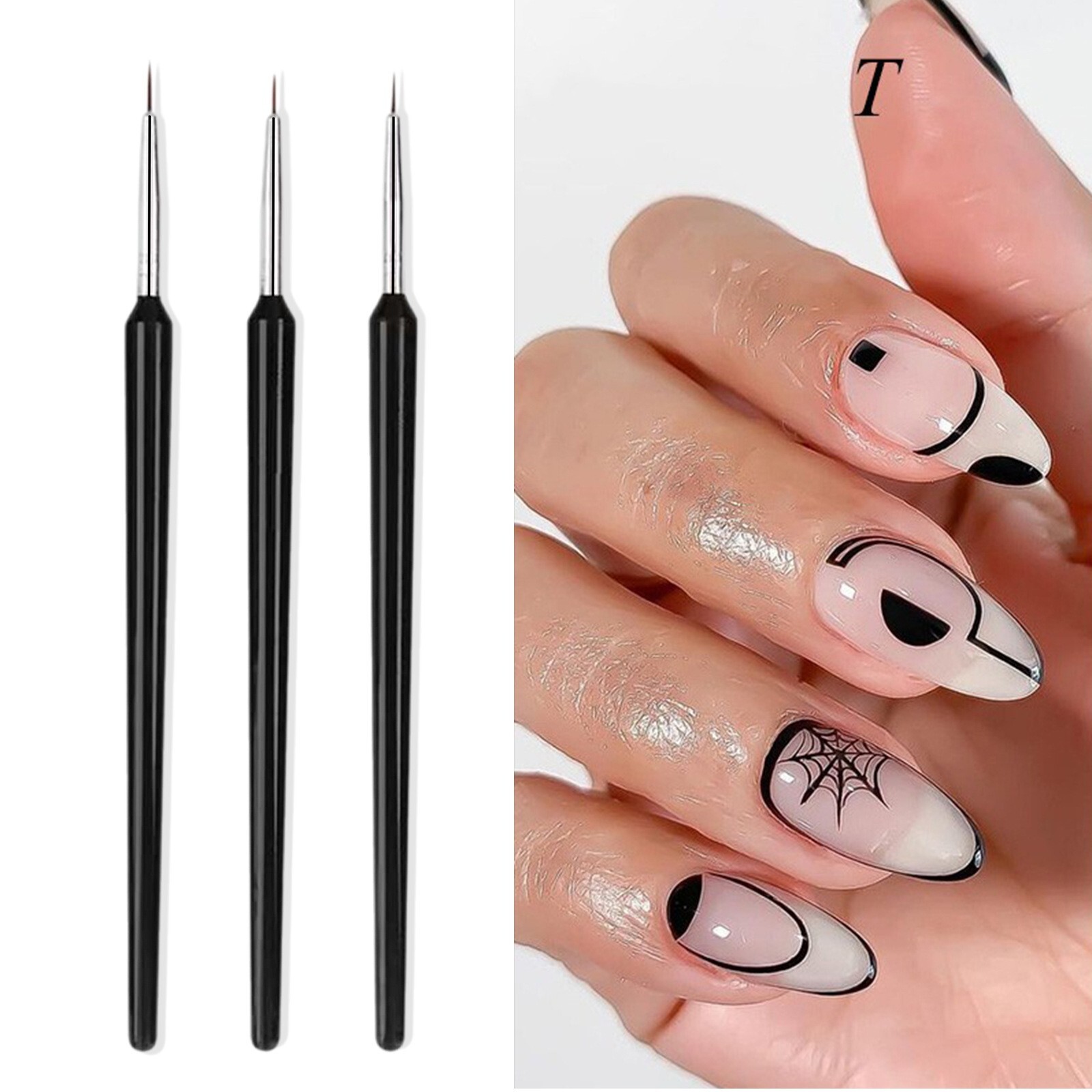 3Pcs/Set Tiny Acrylic Nail Art Decoration Pen Brush Painting Drawing Tools Black