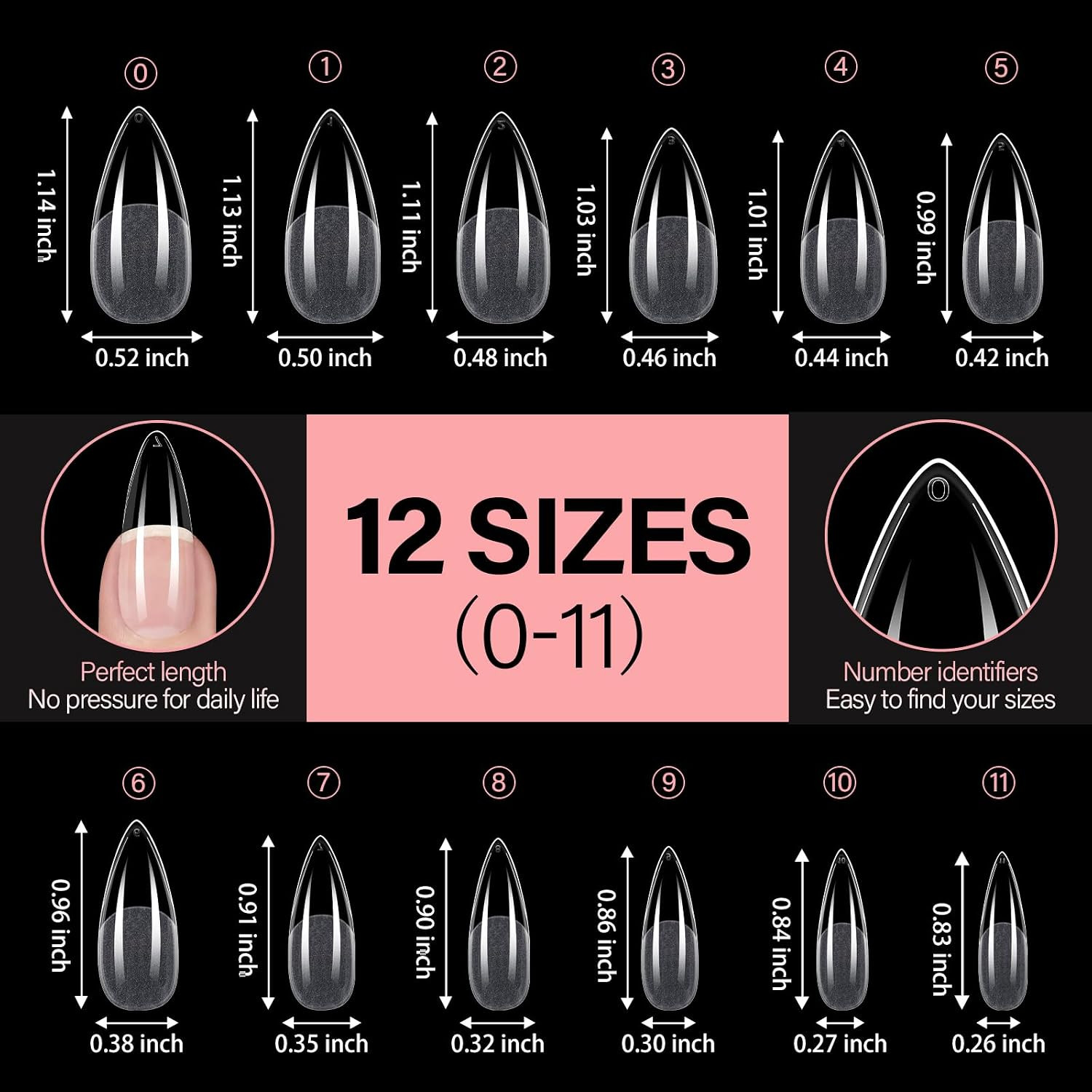 Long Almond Nail Tips Full Cover Clear Gelly Nails Tips Half Matte Acrylic Tips