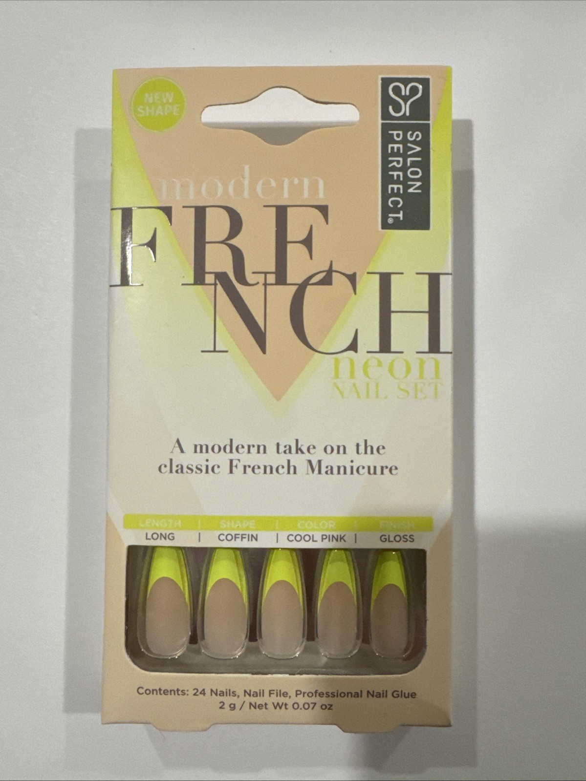 Set of 4 Modern French Coffin Shaped Glue On Nails – 24 Nails With Glue Each Set