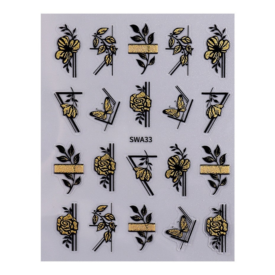 Gold Black Flower Leaf Geometric Nail Art Stickers Self Adhesive SWA33 NH30