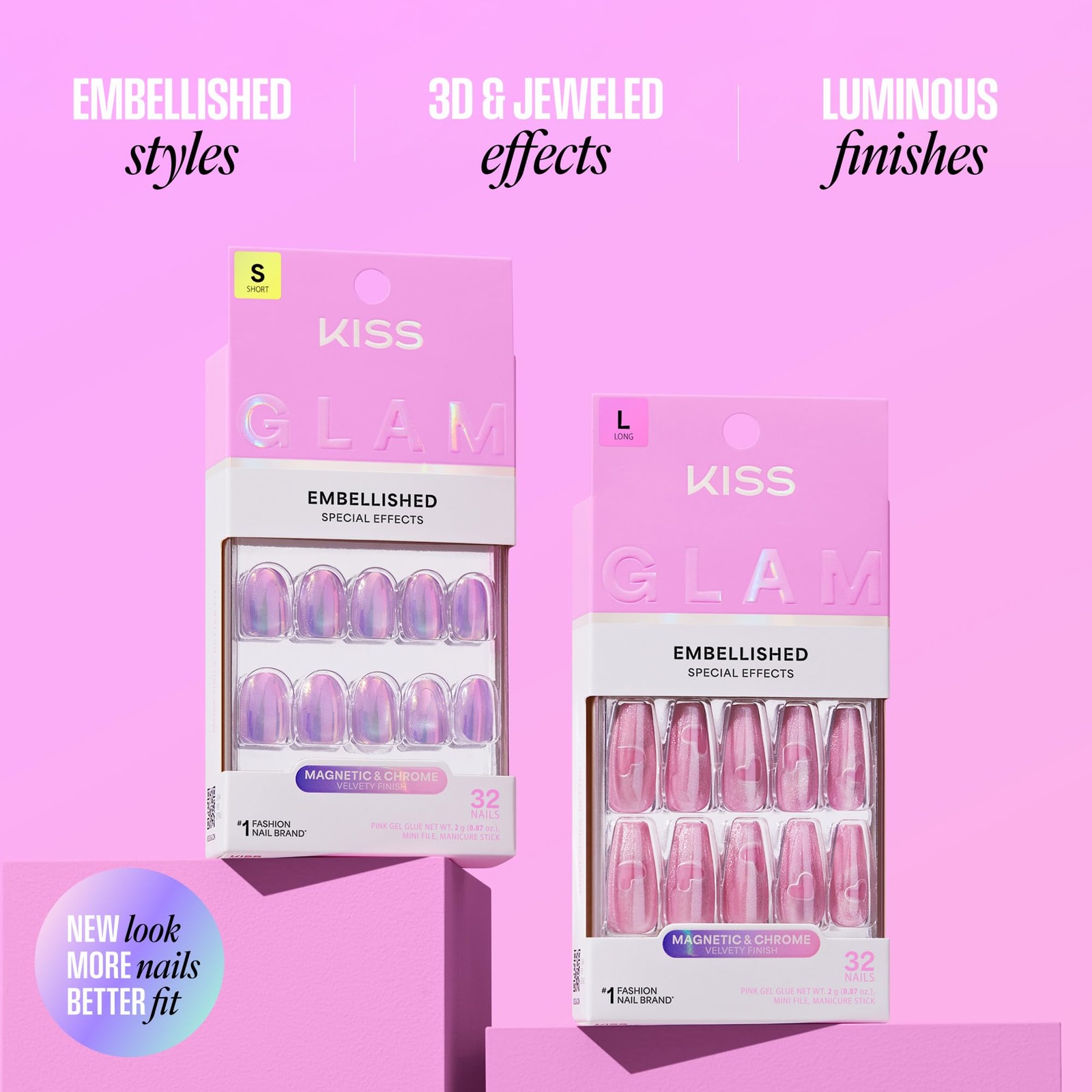 Glam, Press On Nails, Nail glue included, ‘Golden Hour Affairs’, Pink, Short …