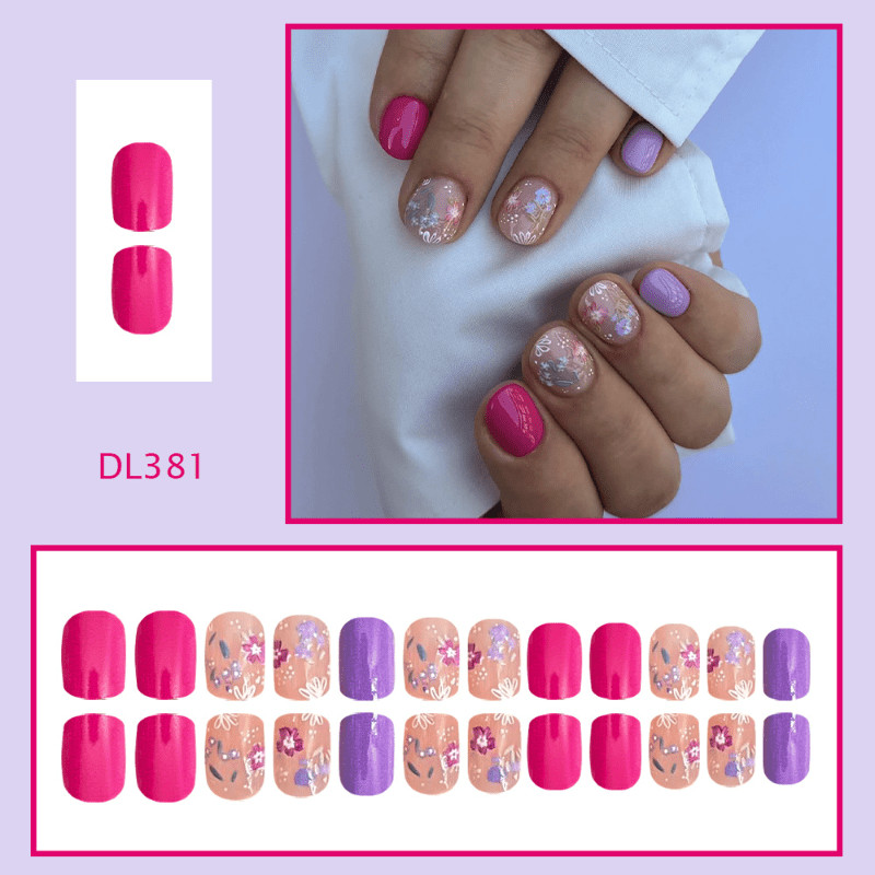 48 pieces of short square A rose pink purple floral tattered armor, nail art
