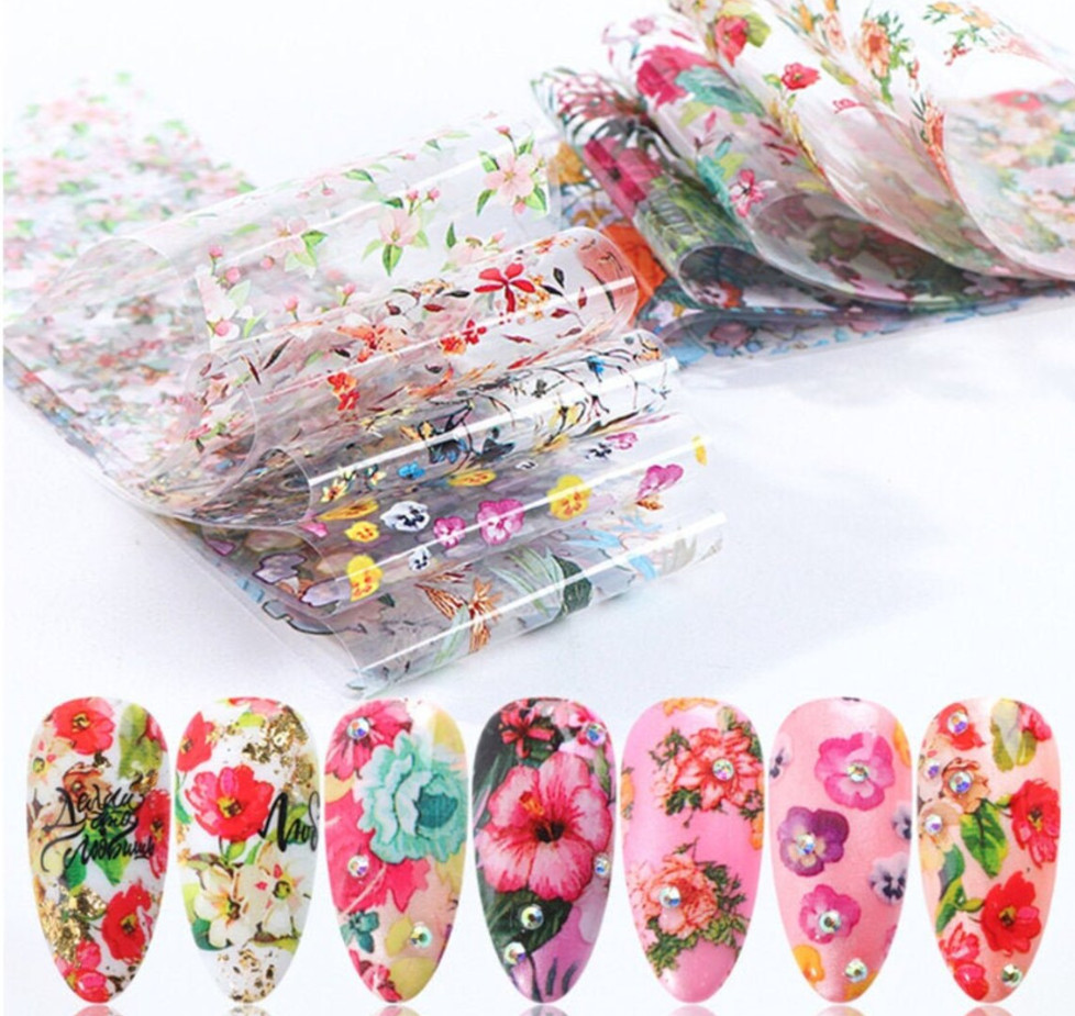 Flower Leaf Nail Foil Transfer Florals Nail Stickers Rose Daisy Nail Art Decal