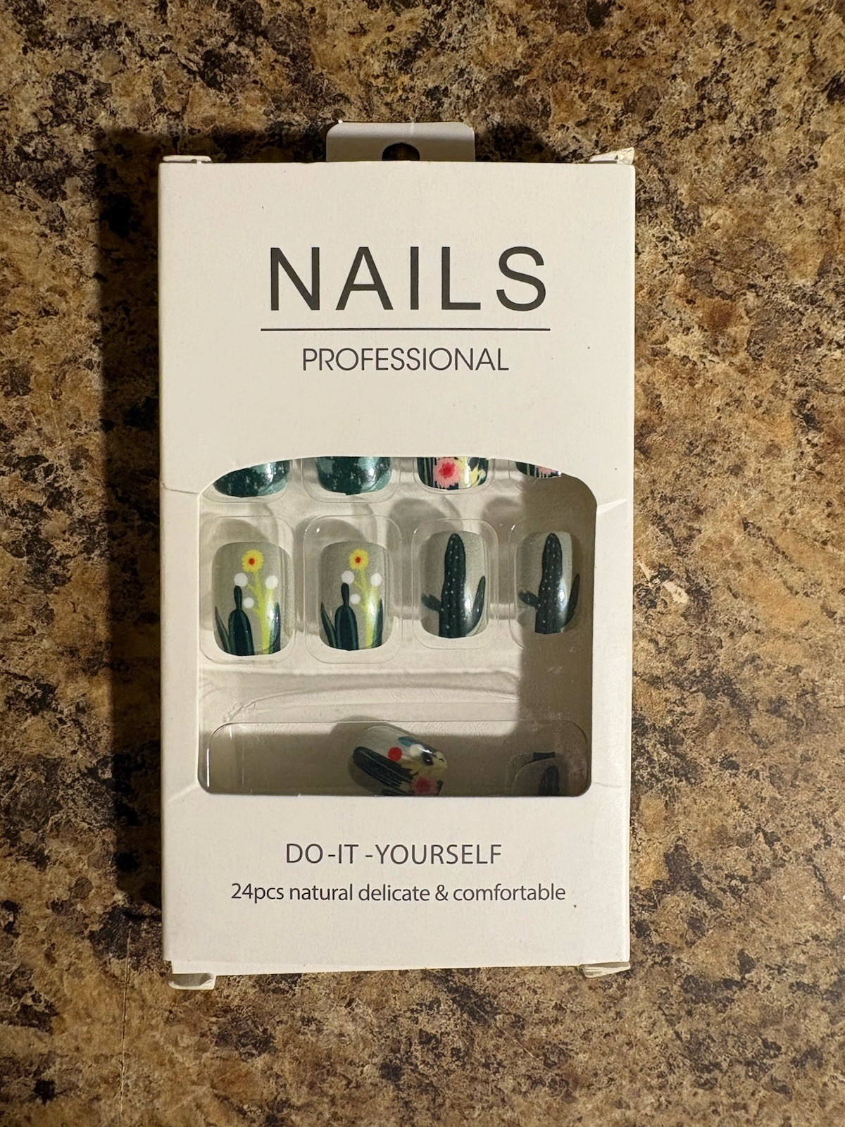 Cactus Flower Press-On Nails Green Pink Yellow White Square Full Cover 24pcs