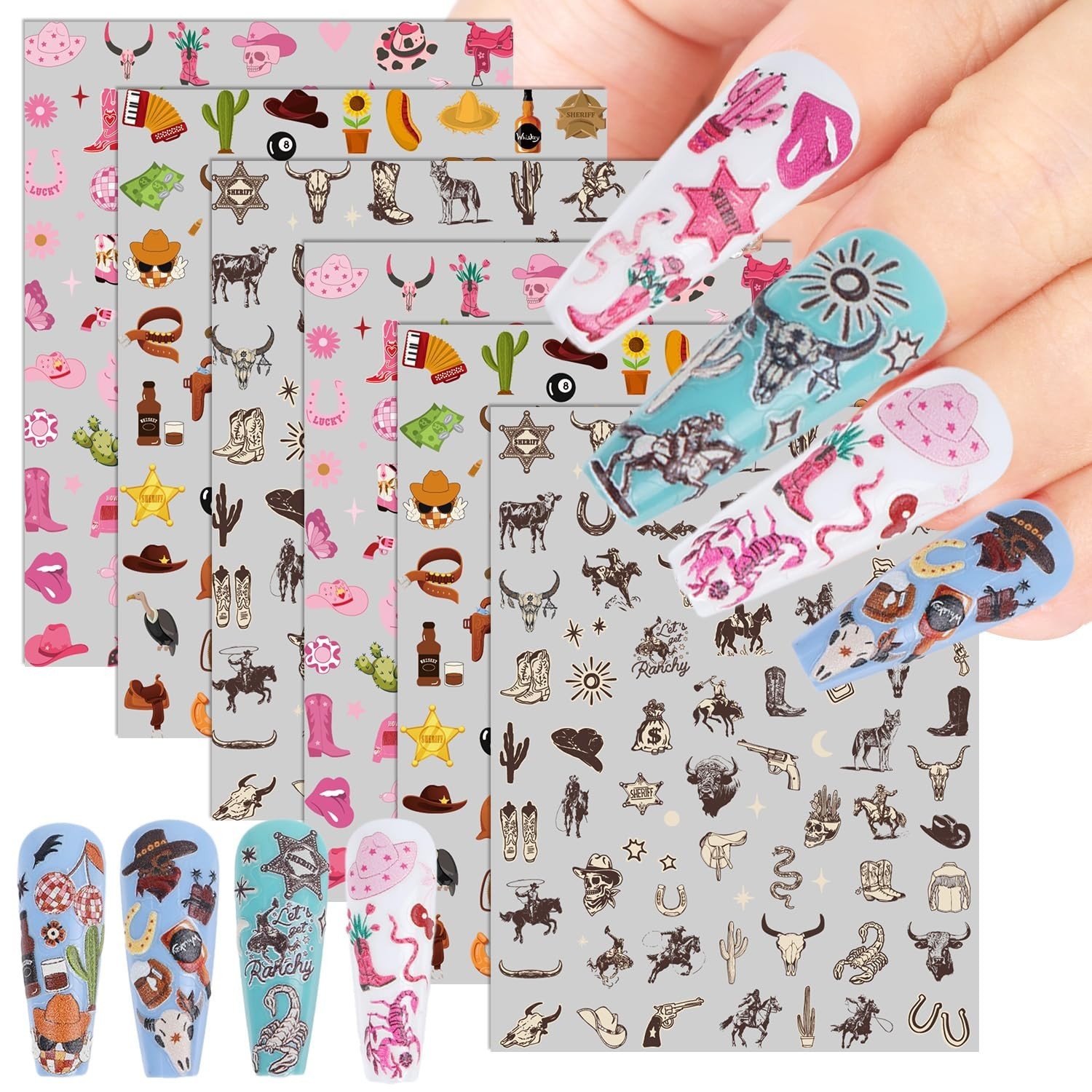 Keluna Western Nail Art Stickers – 6 Sheets Cowboy Cowgirls Nail Sticker, 5D …